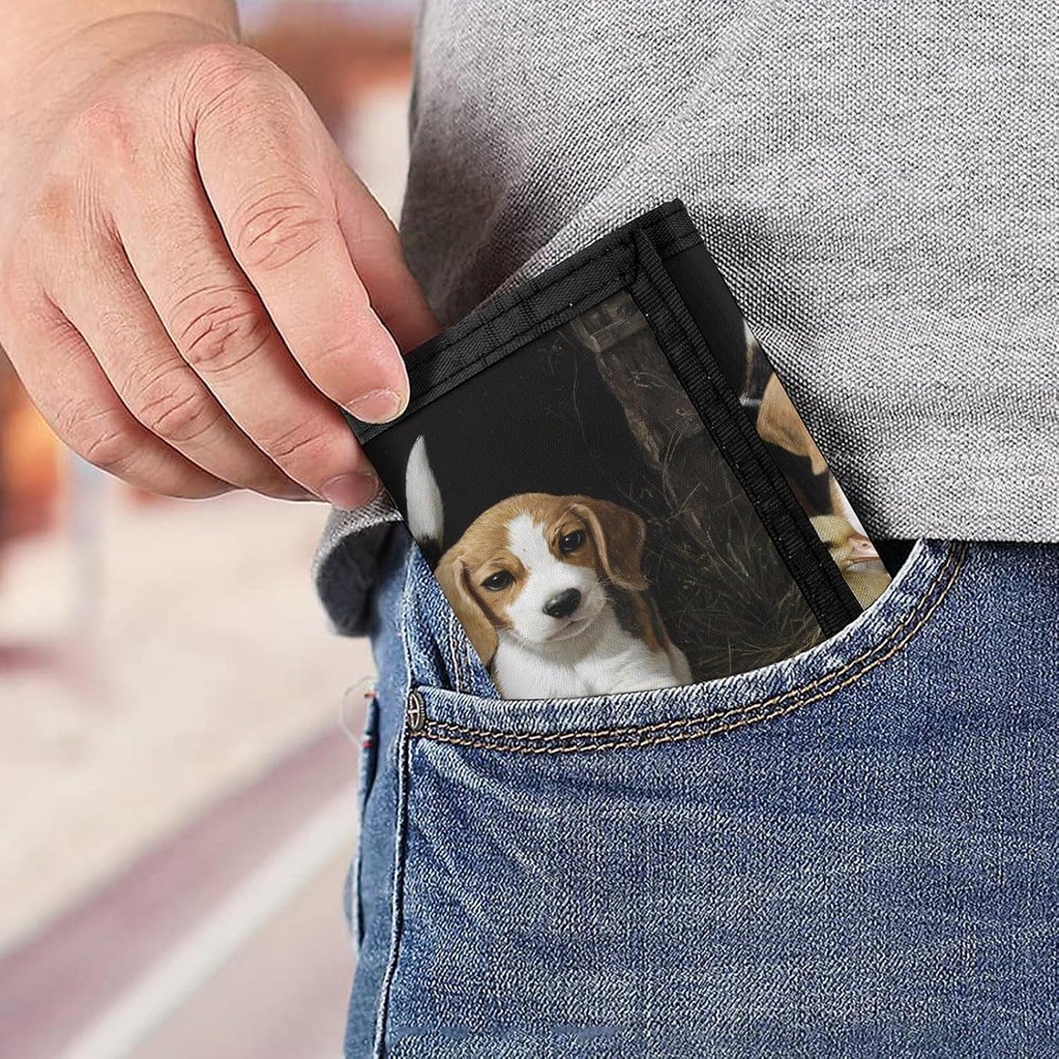Beagle Dogs And Yellow Duck Trifold Slim Wallet Front Pocket With Money Clip And ID Credit Card Slots For Travel Work