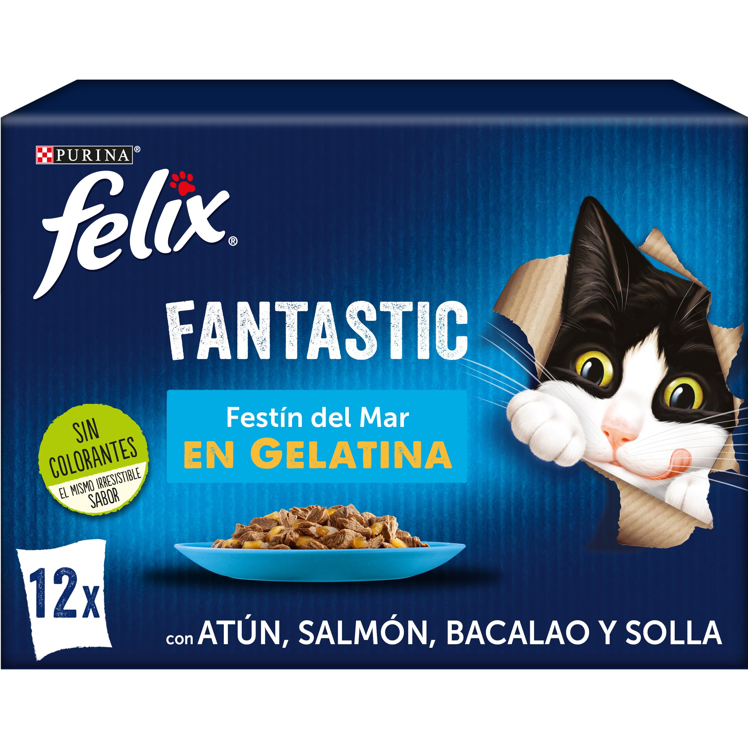 FELIX Fantastic, Comida Húmeda para Gato Adulto, Gelatina, Surtido de Atún, Salmón, Bacalao y Solla, 6 Packs de 12 Sobres de 85 g. (72 Sobres)