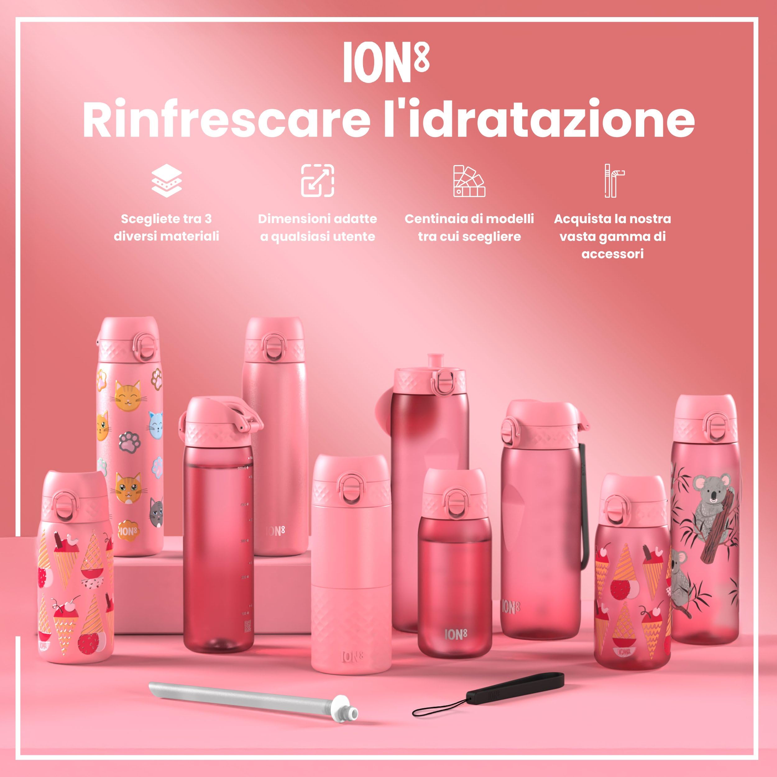 Ion8 Borraccia Termica in Acciaio Isolato, 500ml, a Prova di Perdite, Facile da Aprire, Serratura Sicura, Lavabile in Lavastoviglie, Maniglia per il Trasporto, Facile Pulizia, Durevole,Gatti