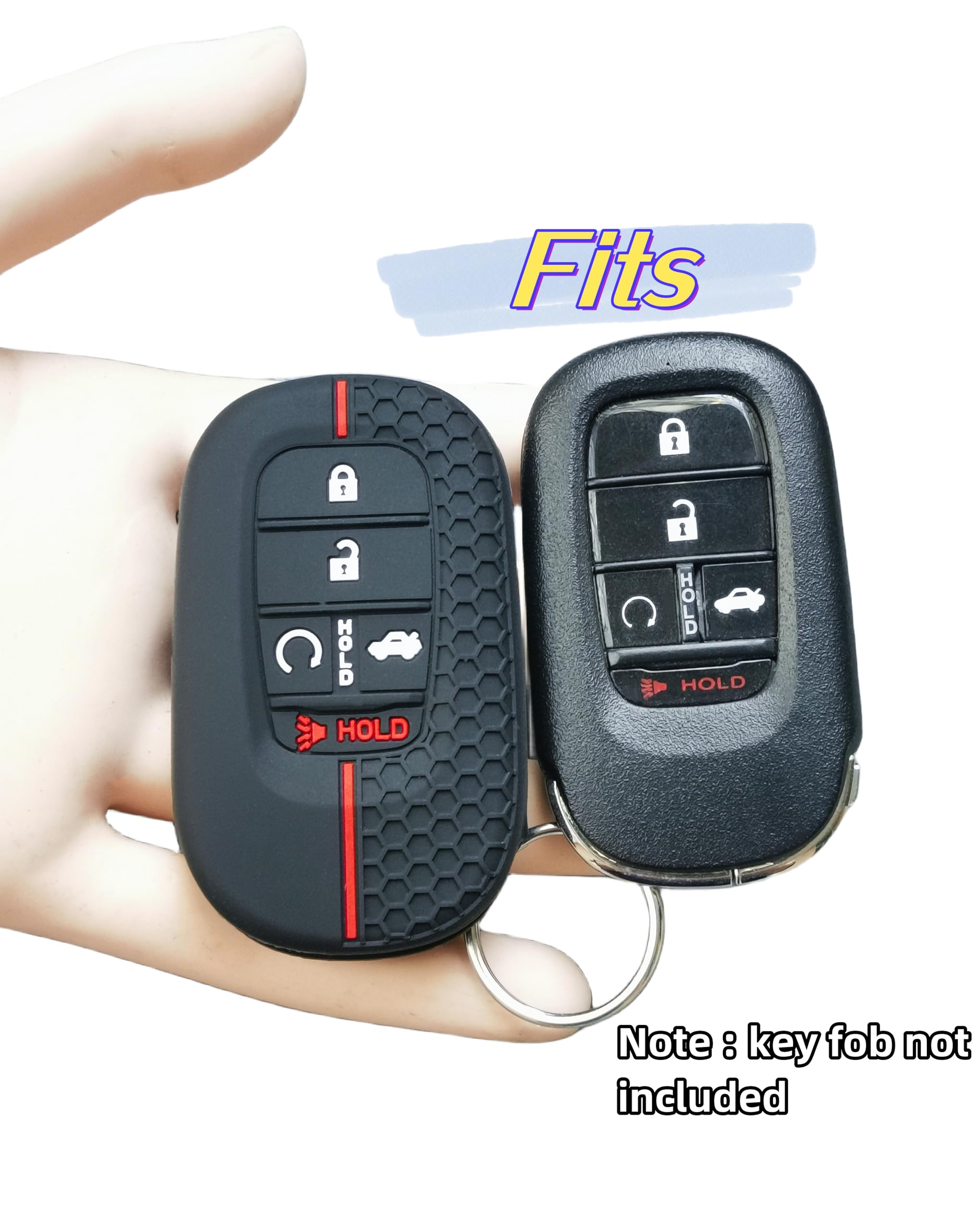 2 Fundas de Silicona para Llavero Inteligente de 5 Botones para Honda Accord Civic Pilot HR-V CR-V Sport SI EX EX-L Touring 2022 2023 2024 2025 (Negro/Rojo (a))
