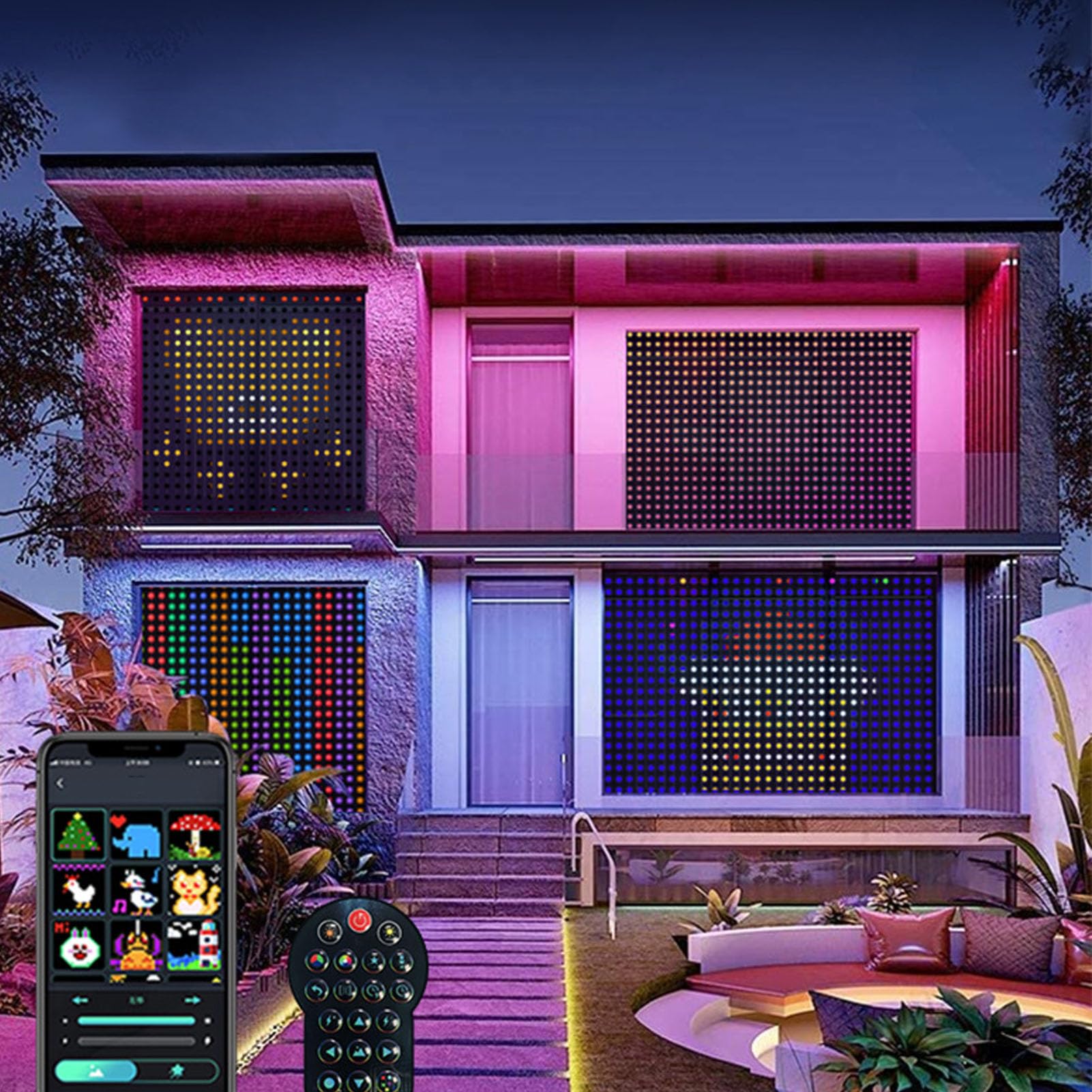 Finestra Luminosa RGB LED Luci Natalizie per Tende 10ft Bluetooth APP Telecomando Programmabile Sincronizzazione Musicale Luce per Tende Interni Ed Esterni Feste (Spina europea 200‑240 V)