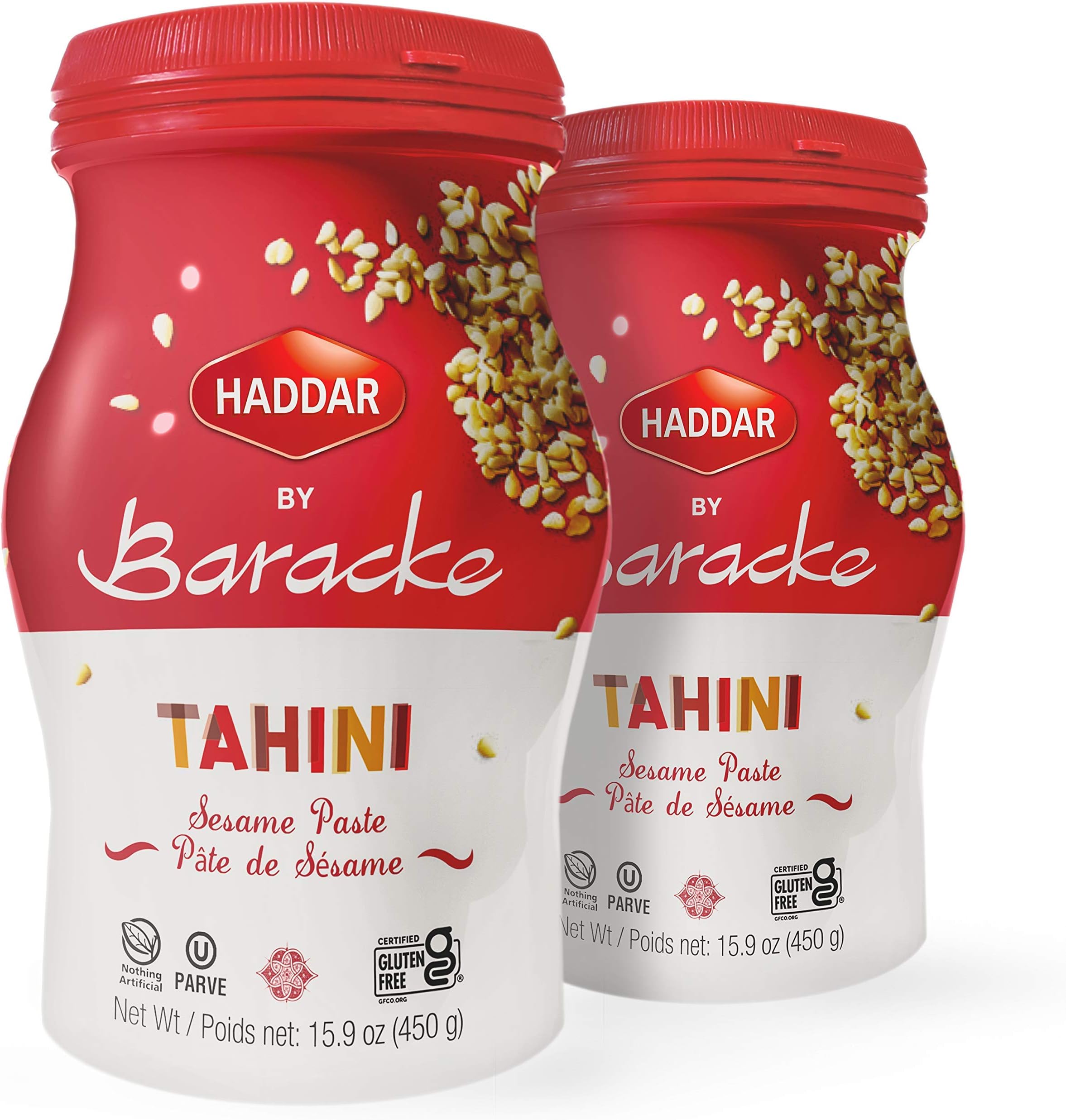 Haddar by Baracke 100% Pure Ground Sesame Tahini 15.9oz Jar (2 Pack) Just One Ingredient, Gluten Free, Vegan, Keto Friendly, Kosher For Passover (Kitniot)