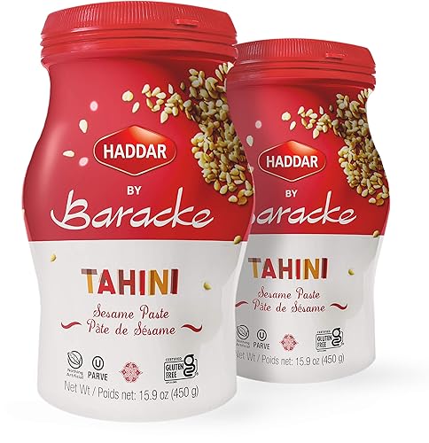 Haddar by Baracke 100% puro Tahini sésamo Tahini 15.9oz tarro (paquete de 2) solo un ingrediente, libre de gluten, vegano, Keto Friendly, Kosher