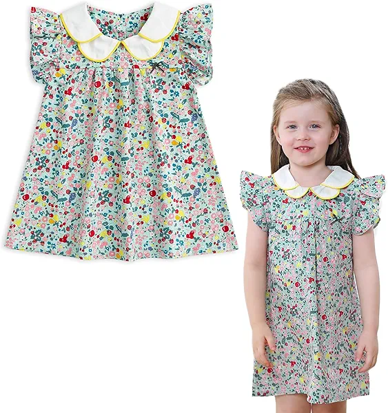 Simplee kids Baby Girl Smocked Dress Summer Casual Short Sleeve Dresses Floral Print Sundress Princess Dress for Toddlers