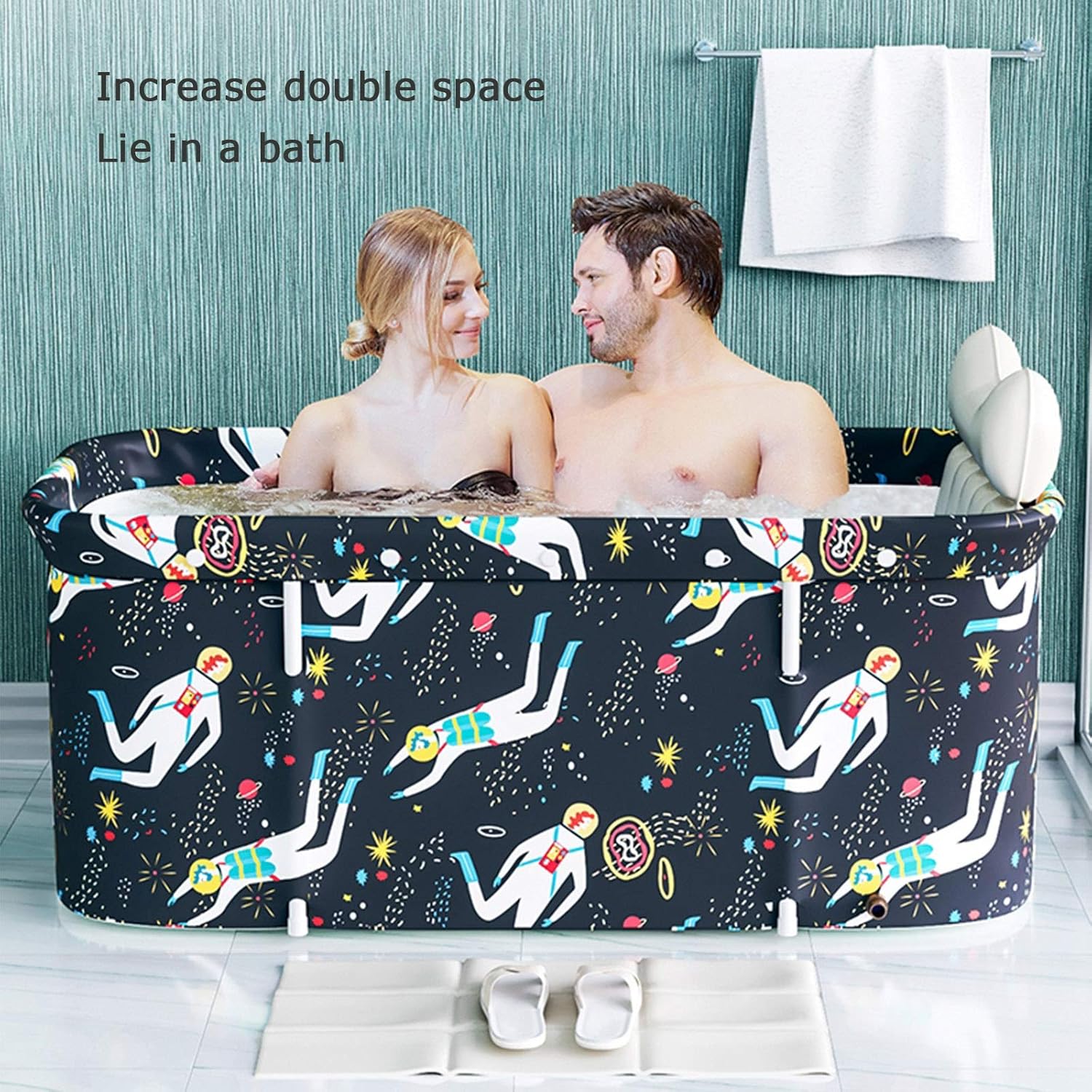 折りたたみ式浴槽バケット、大人のための超素敵な背もたれ付きのポータブル滑り止め軽量バス、シックニングバスサーマル (120x60x58cm+bath bag)