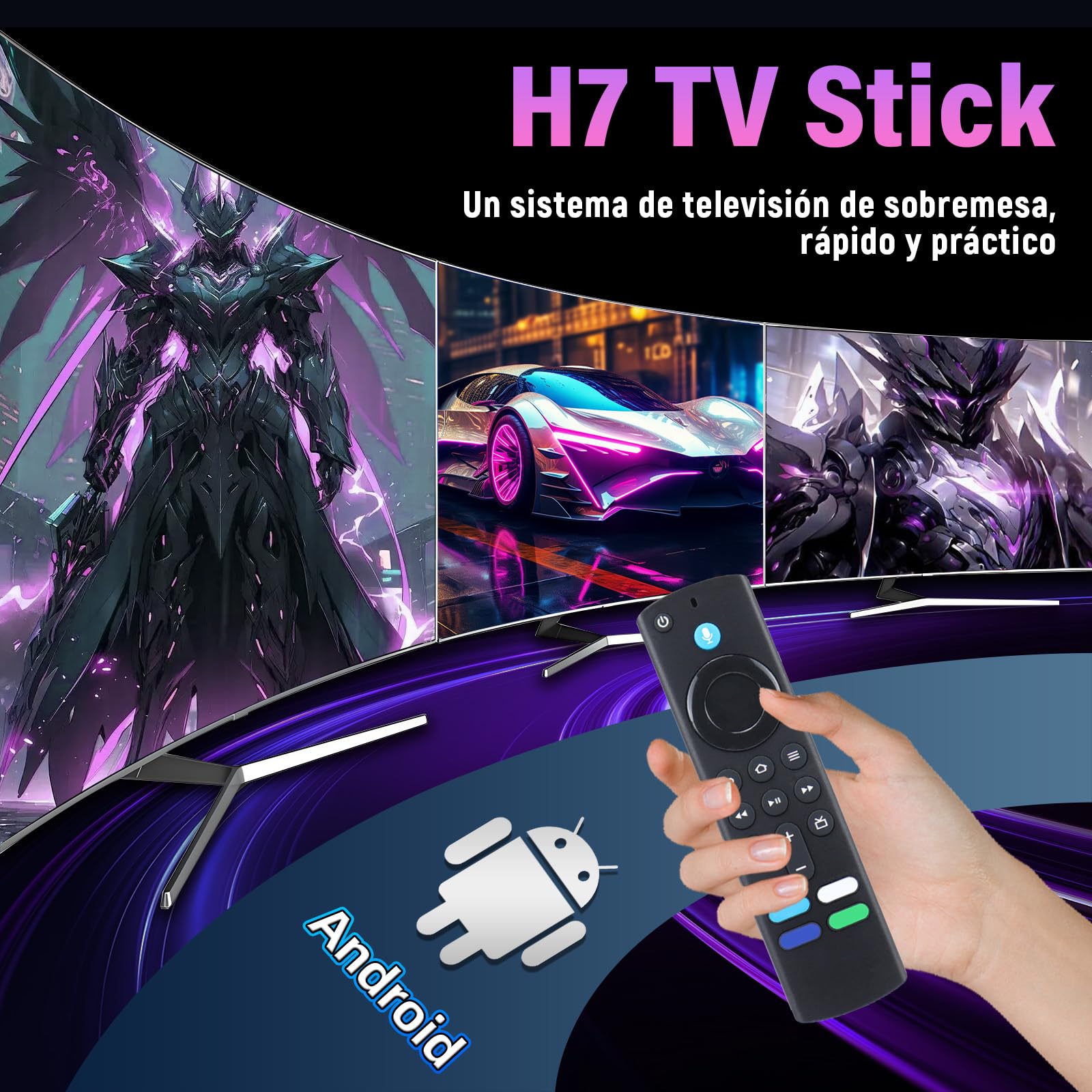H7 Android TV Stick – Android 16.0, Smart TV Stick HD, H313 Quad-Core, Wi-Fi 2,4 GHz + 5 GHz y Bluetooth 5.4, Dispositivo de TV por Internet Plug & Play para Cine en Casa/Viajes (2+8 GB)