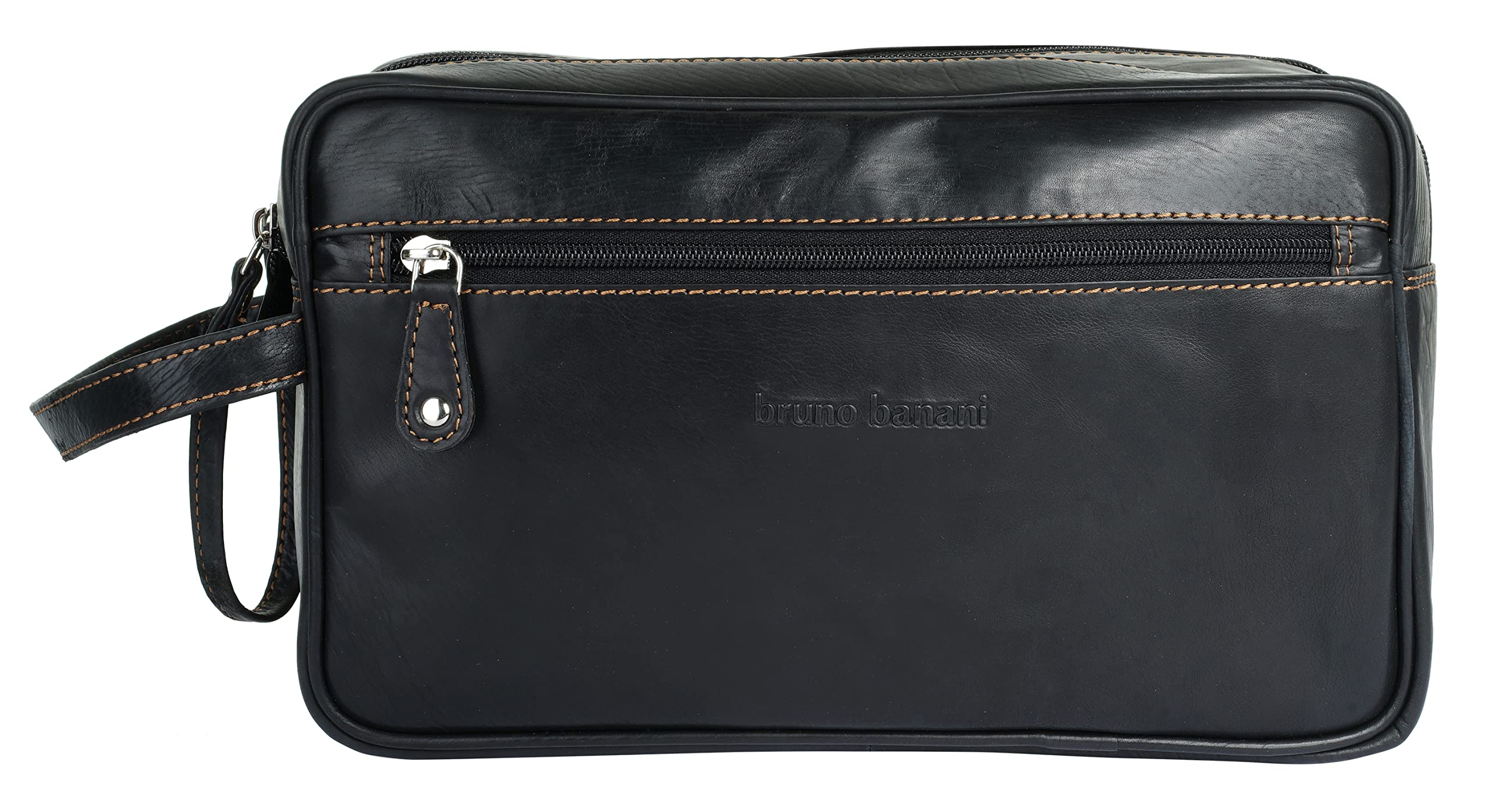 bruno banani Kulturtasche Echt Leder Herren, Damen | Rindleder Kulturbeutel, Kosmetiktasche für Reisen, Waschtasche zum Aufhängen, Necessaire mit Reißverschluss | 021128
