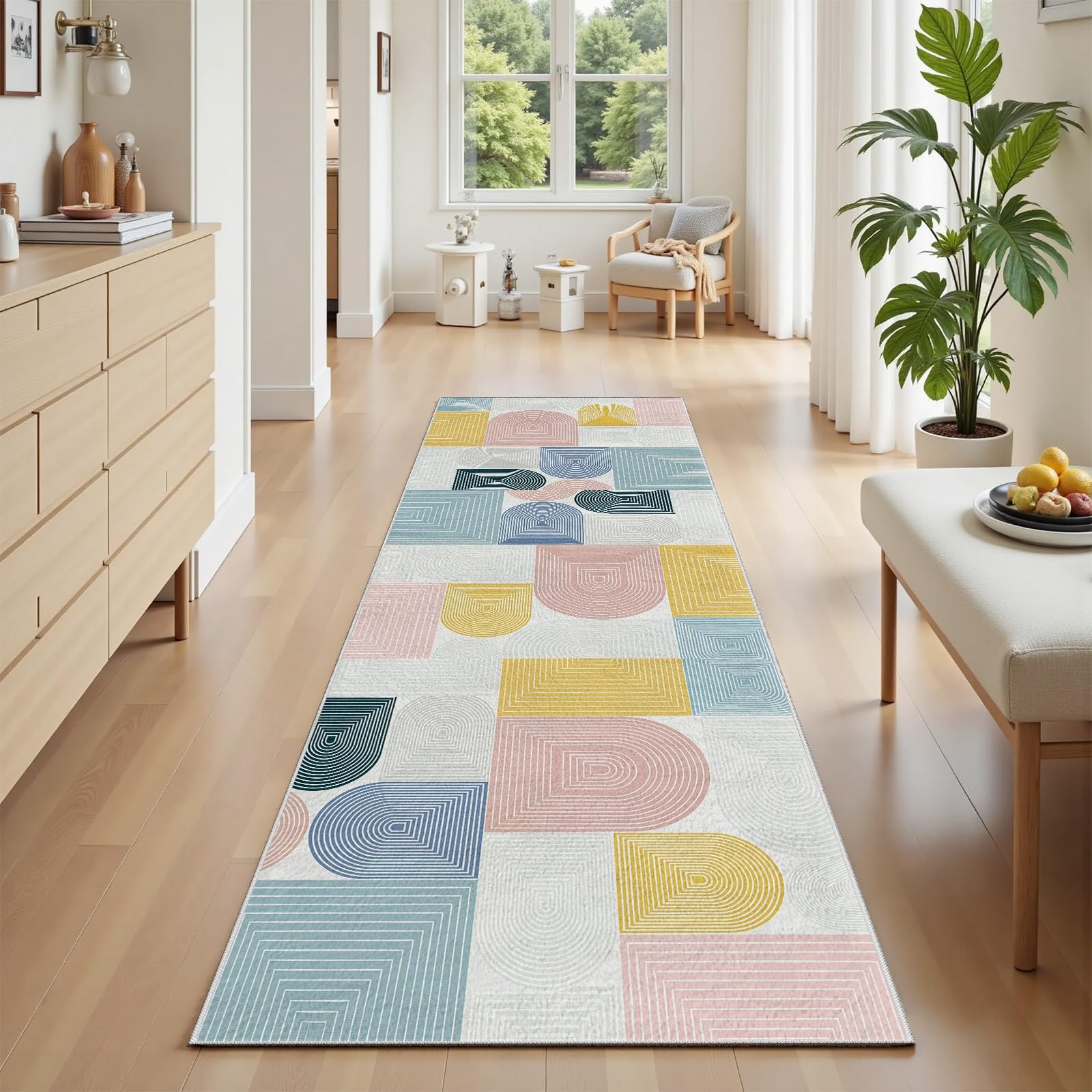 Flur Läufer - Bunt Bogenmuster Teppich Lang, Modern Geometrisch