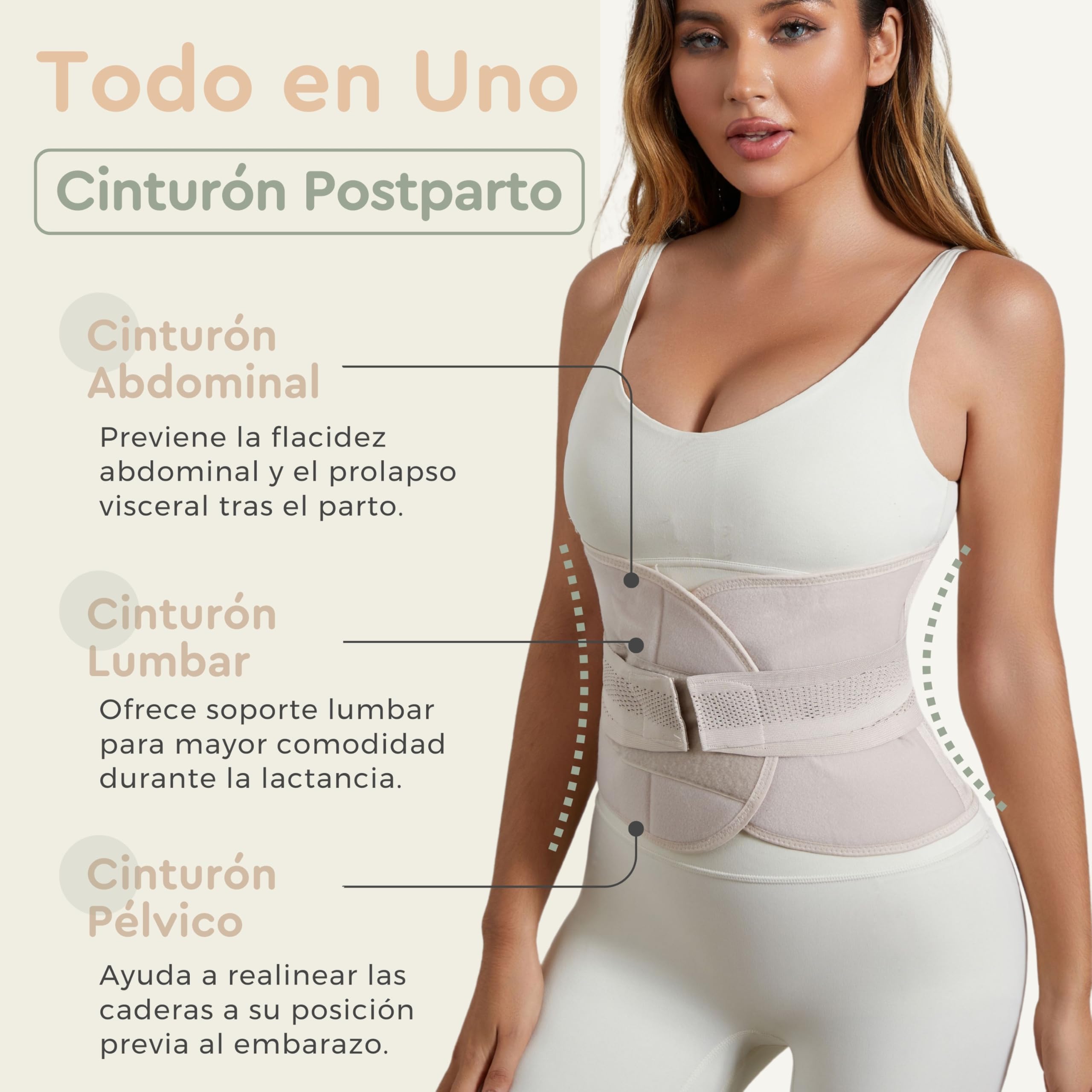 BellyHug – Faja Postparto para Recuperación Abdominal y Cesárea | Soporte de Pelvis, Efecto Adelgazante, Transpirable y Ajustable (Beige, 3XL)