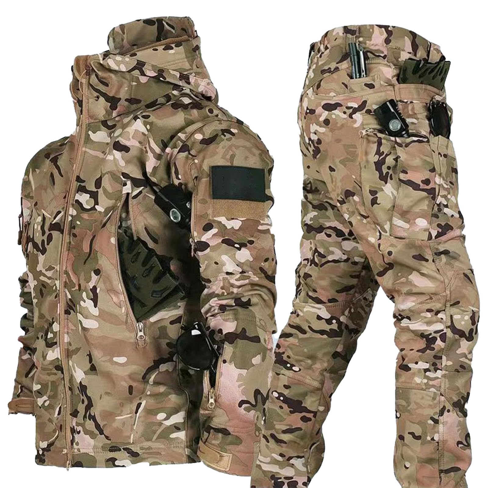 Taktische Jacke Und Hose, Wasserdichtes Camouflage-Uniform-Set FüR MäNner, Armee-Kampfanzug, Softshell-Jacke FüR MäNner, Taktische Uniformen, Wasserdicht, Leicht