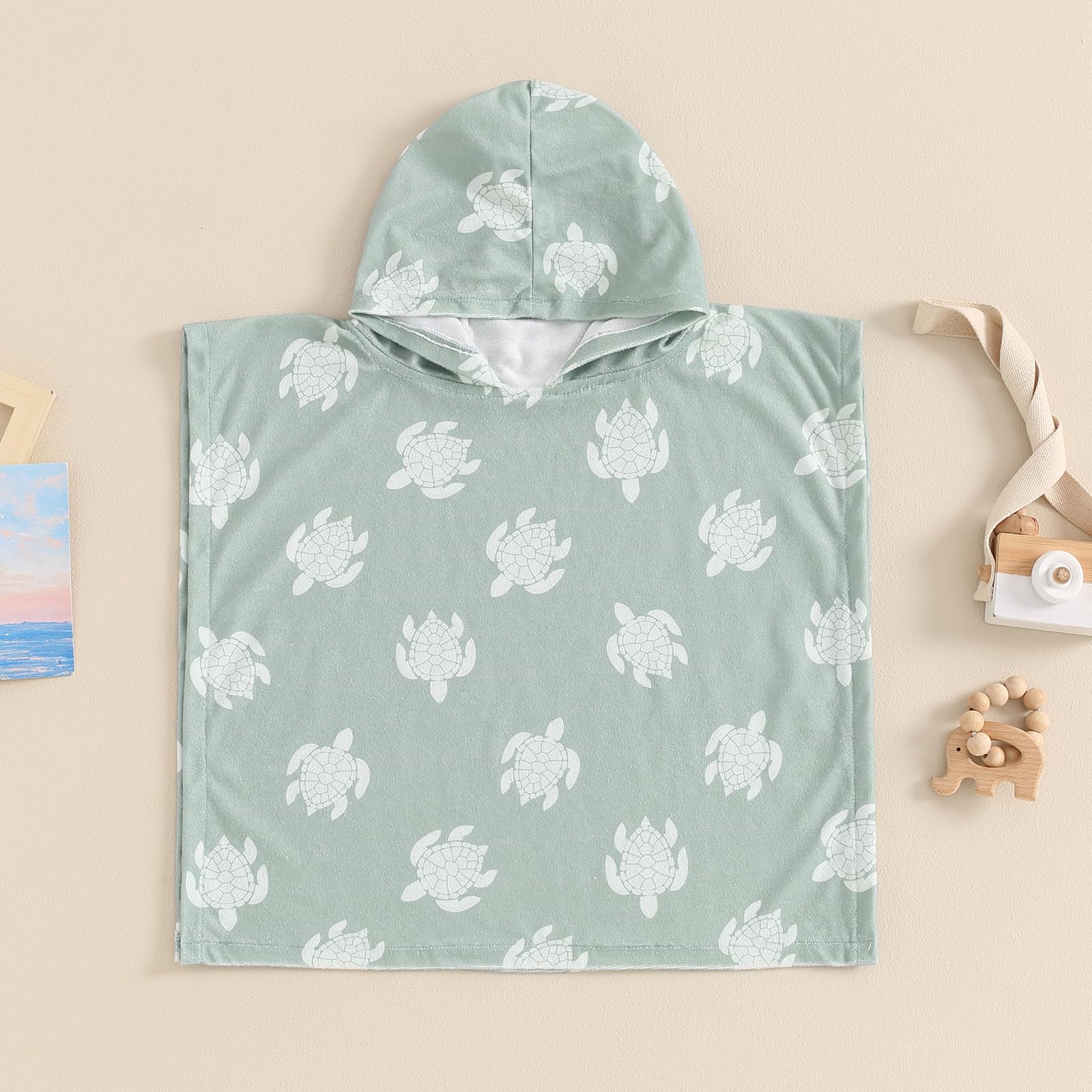 Toalla de playa con capucha para bebé niña y niño, toalla de baño, poncho de natación, ropa de verano (B-verde, 6-12 meses)