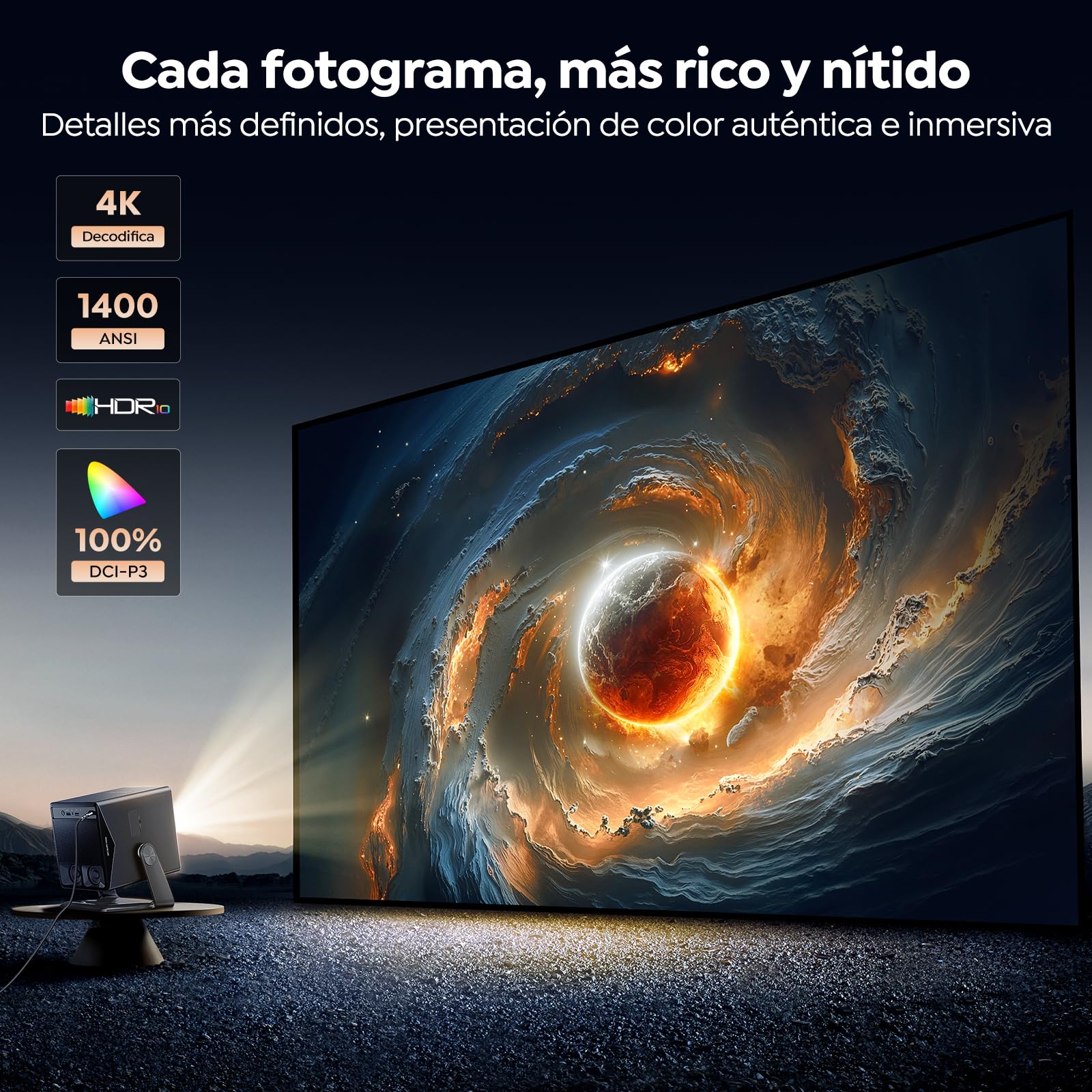Proyector 4K【Netflix Integrado/TV en Directo/Dolby Audio】VIDAA, el SO más rápido, 1400 ANSI, FHD 1080P, Auto Focus y Keystone, Control por Voz, BT 5.4, Homekit,Rotación 200°, Proyector para Exteriores