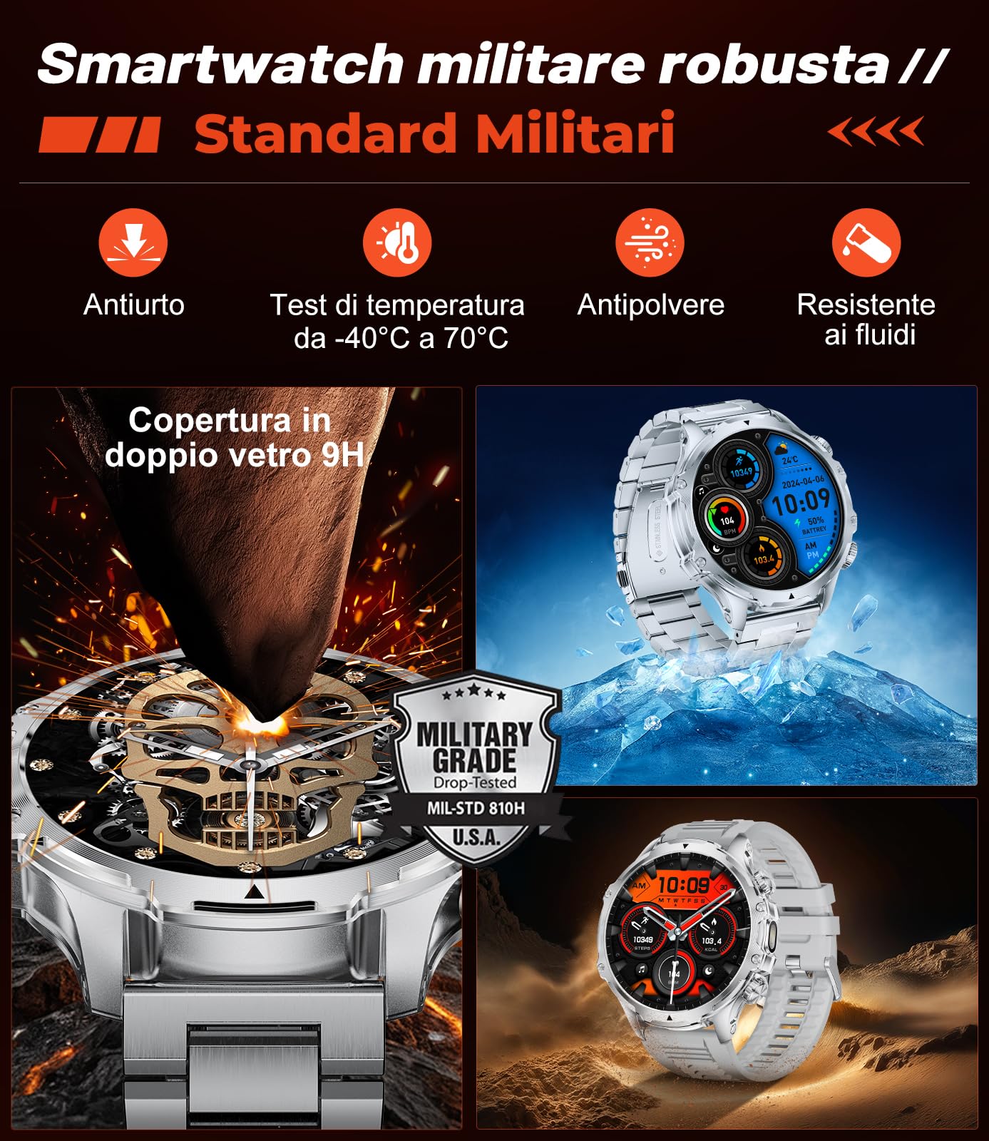 LIGE Smartwatch Uomo con Torcia LED/800mAh, 1.85'' HD Orologio Smartwatch con Chiamata Bluetooth, IP68 Impermeabile 110+ modalità Sportive Cardiofrequenzimetro SpO2 e Sonno per Android iOS