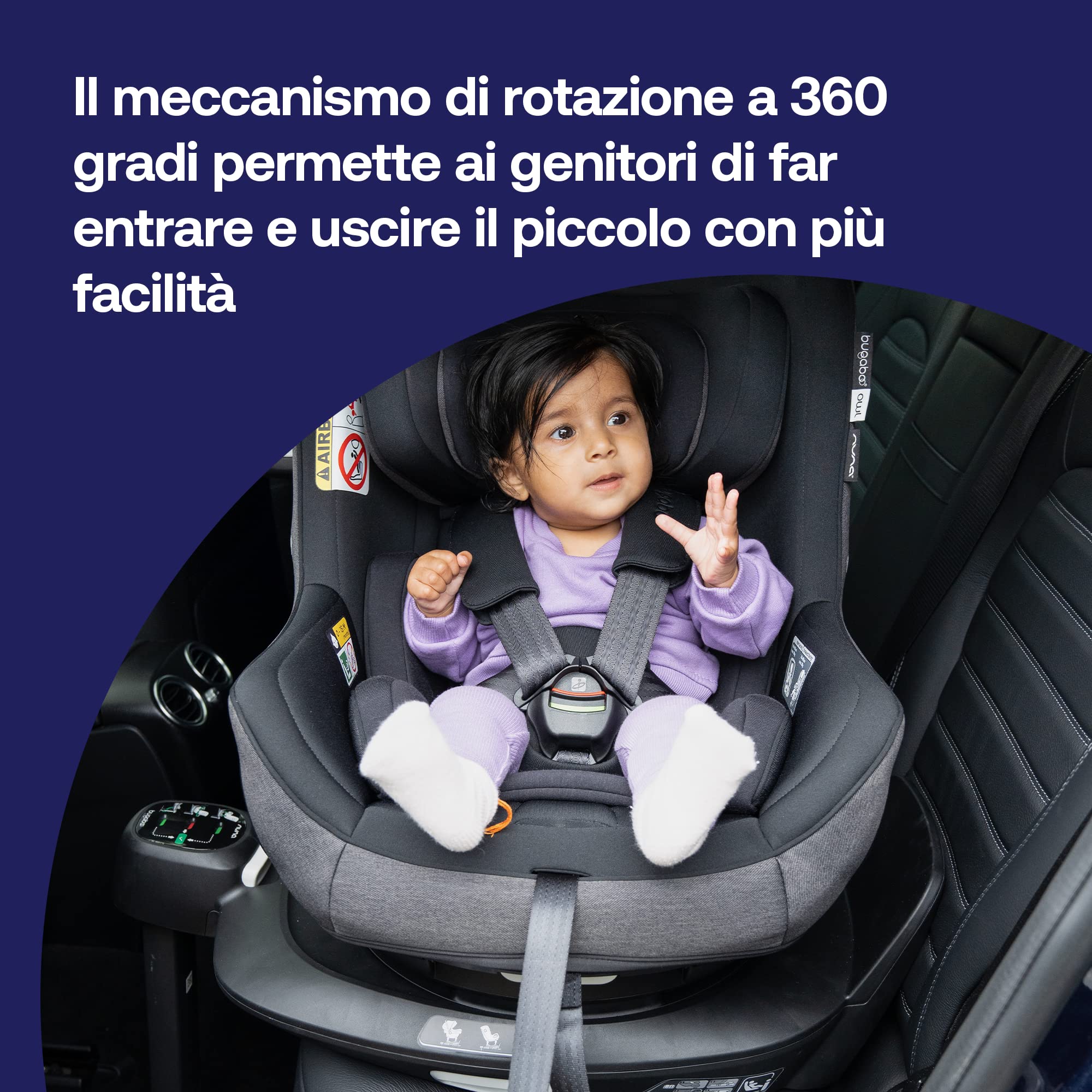 Bugaboo Base 360 Girevole Isofix by Nuna per Seggiolini Auto Owl e Turtle, per Bambini e Neonati da 0 a 4 Anni Fino a 18 kg, Orientamento in Senso di Marcia o Contrario, Installazione Sicura