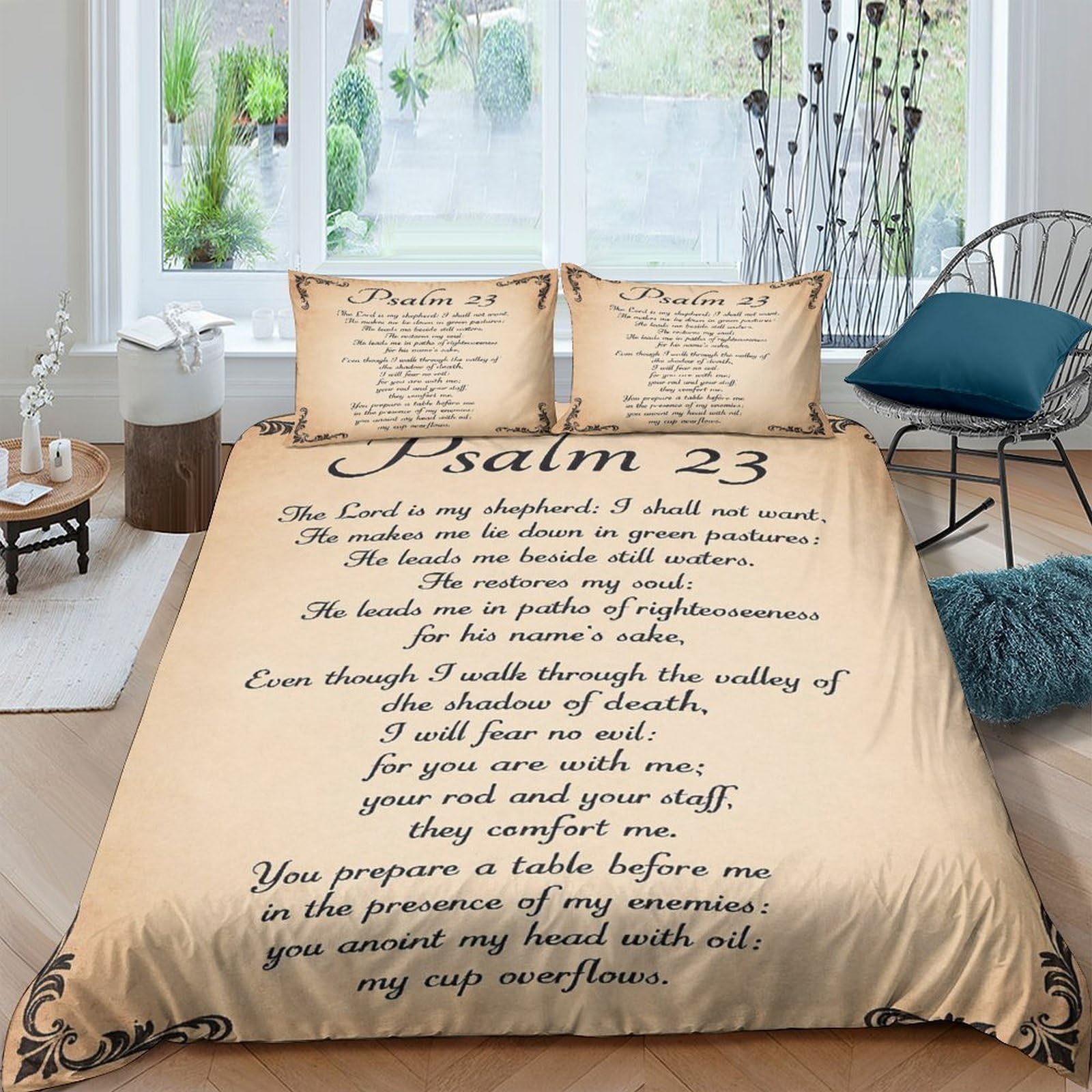 Ctjqhvkz Style-3 3D Printed Psalm 23 Fitted Sheet Microfiber Beige Scripture Bed Cover For Bedroom Dorm Mattress Protection Decor Single（135X200cm）