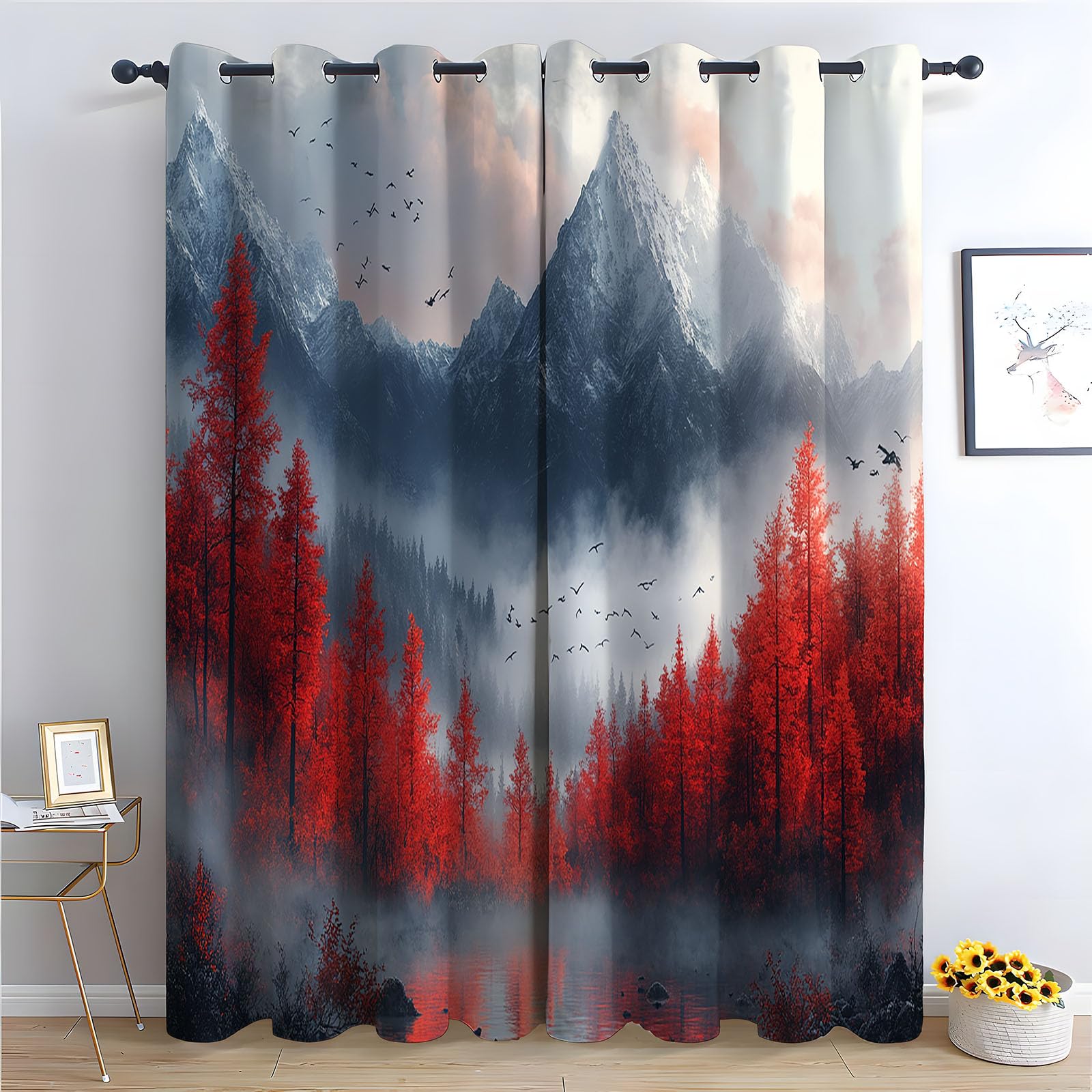 Rideau forêt rouge H180 cm : créez un décor douillet et chaleureux dans votre chambre