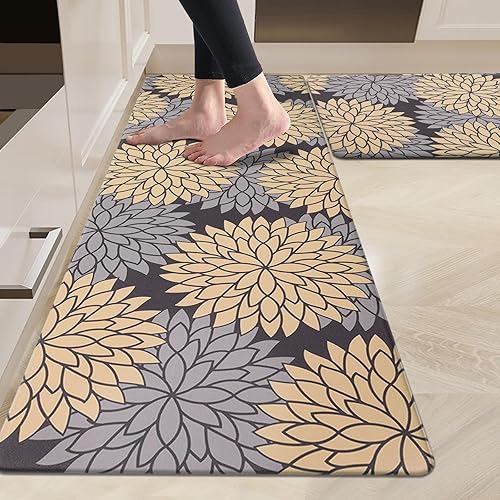 Miniatura 30 de HEBE Juego de tapetes de cocina antifatiga de 2 piezas, tapetes de cocina antideslizantes para piso, tapetes de cocina acolchados, impermeables,