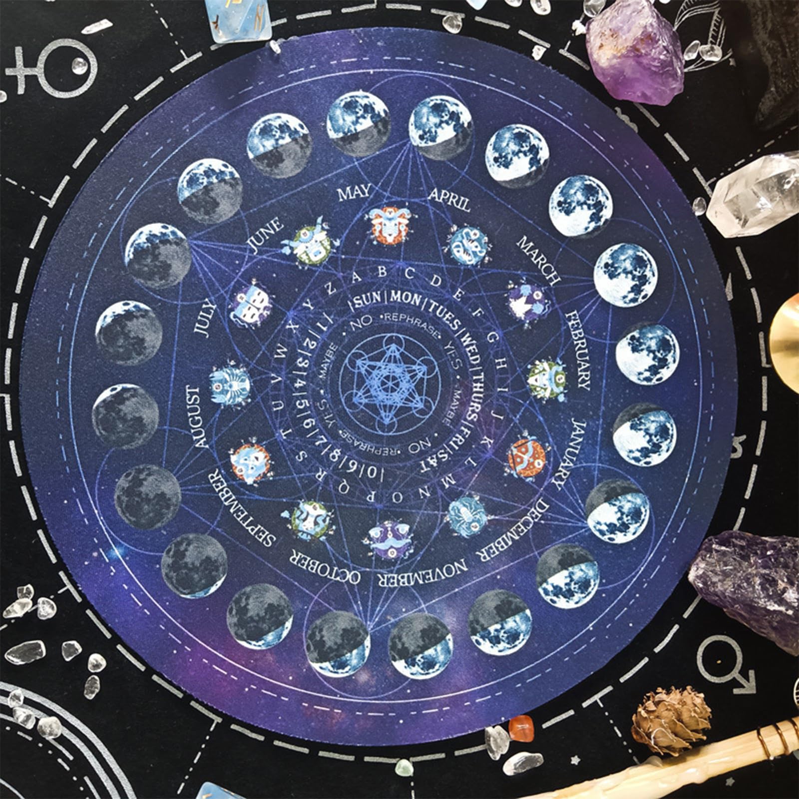 Tapis de divination Phase de Lune – Tapis de divination rond en caoutchouc léger 22 cm pour jeu de société de tarot Tapis de divination Phase de Lune – Tapis de divination rond en caoutchouc léger 22 cm pour jeu de société de tarot