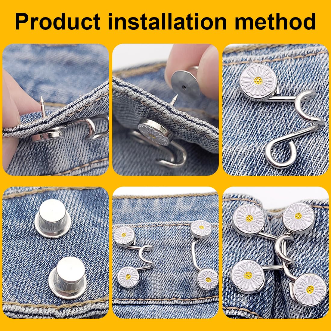 8 Paires De Boutons Jeans Ajustables Sans Couture - Forme Étoile Métal