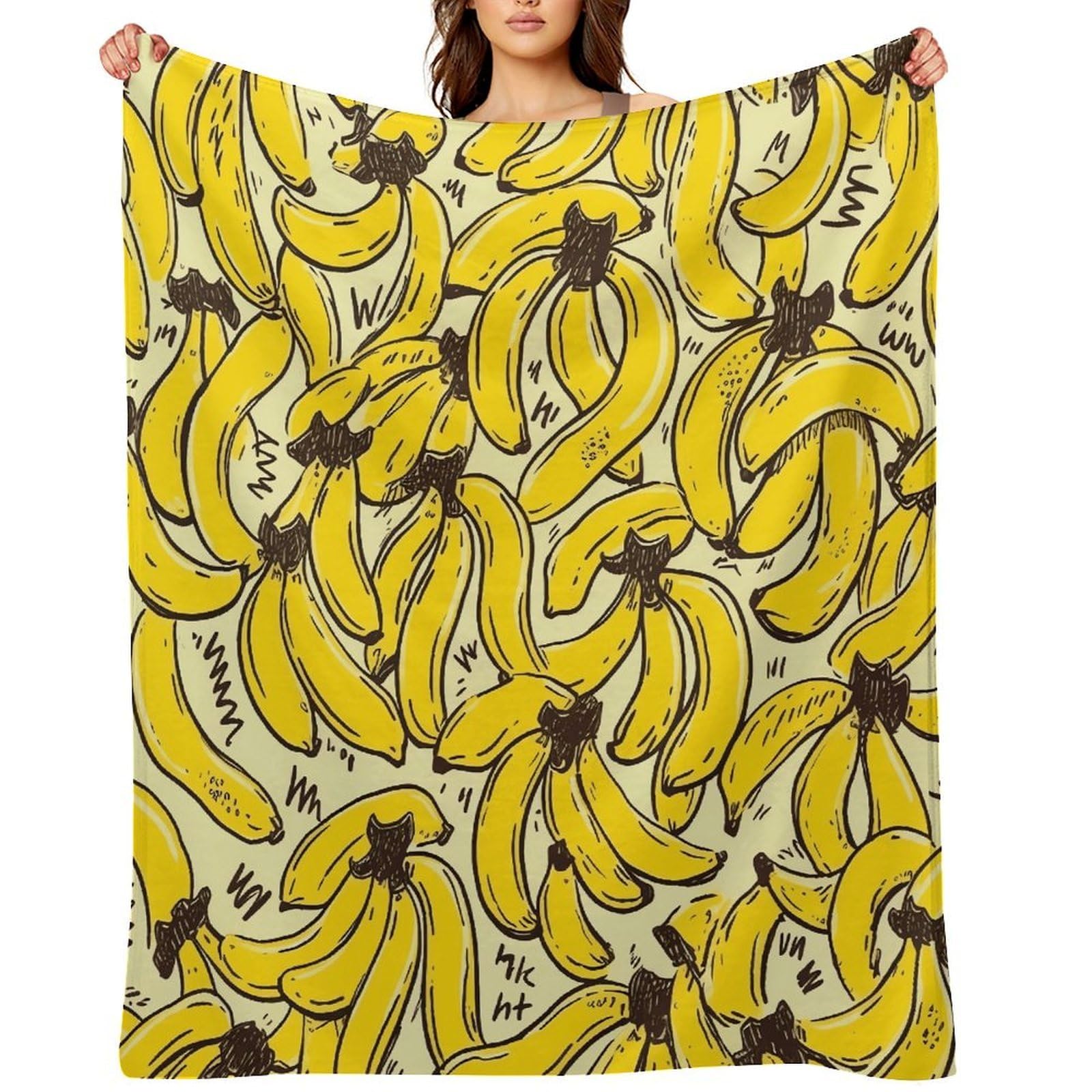 Yellow Banana Throw Blanket for Couch and Bed Super Soft Warm Lightweight Throw Blankets Cozy Fuzzy Flannel Blanket Personalized Decorative Blankets for Sofa Decor 50"x60"