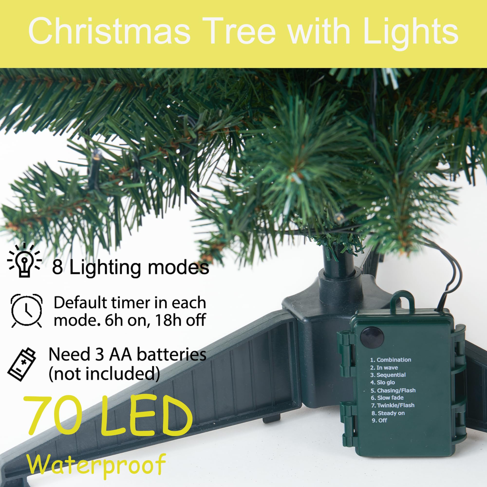 HomeKaren Wstępnie oświetlona sztuczna choinka bożonarodzeniowa, 120 cm, na biurko, na baterie, z 70 diodami LED, 210 gałązek, mini dekoracja choinkowa, do wewnątrz, na zewnątrz