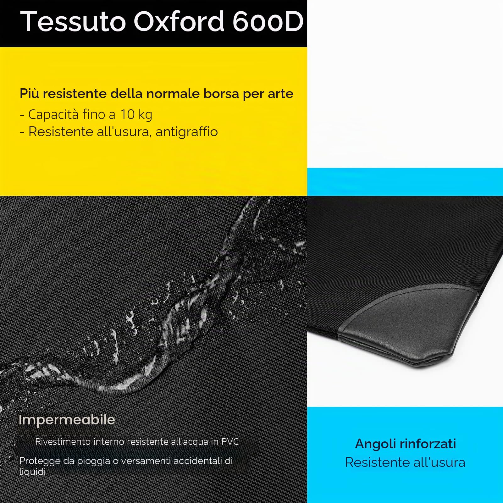 MEEDEN Art Portfolio Case A2/A3, Portatile Disegno Bordo Borsa Arte Borsa Da Trasporto Arte Impermeabile 600D Oxford, Portfolio per Opere d'arte, Tela, Fotografia, Poster, Nero (79 x 61 x 5 cm