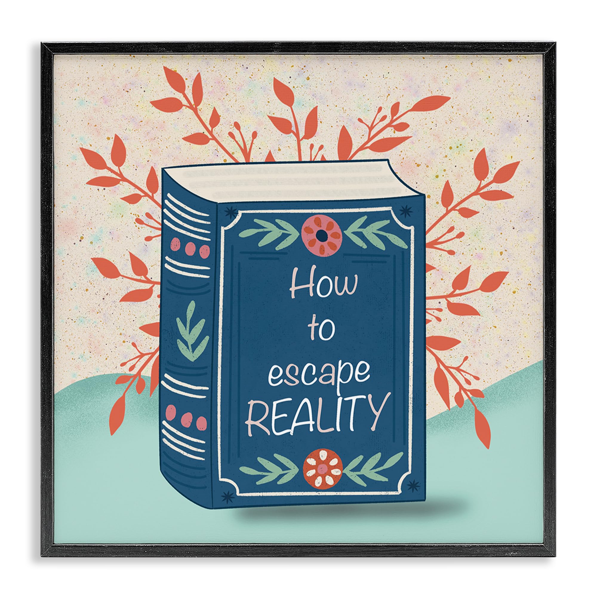 Stupell Industries Midnight Black (Textured) How To Escape Reality Bookish, 17 X 17 Inch Framed Giclée Print