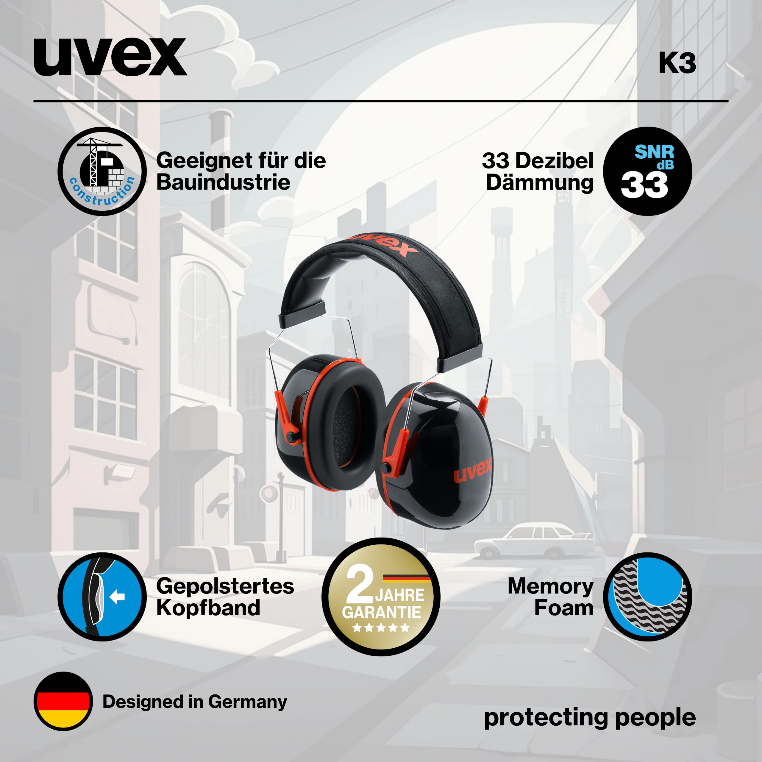 Uvex UVEX2600003 K3 nauszniki, czarny/czerwony