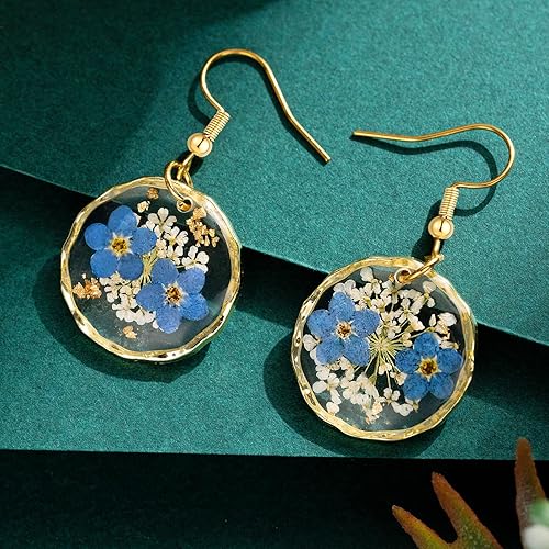 Miniatura 4 de Aretes de flores prensadas reales para mujer, hechos a mano, diseño bohemio, elegante, joyería floral única, regalo lindo y pensado para Navidad,