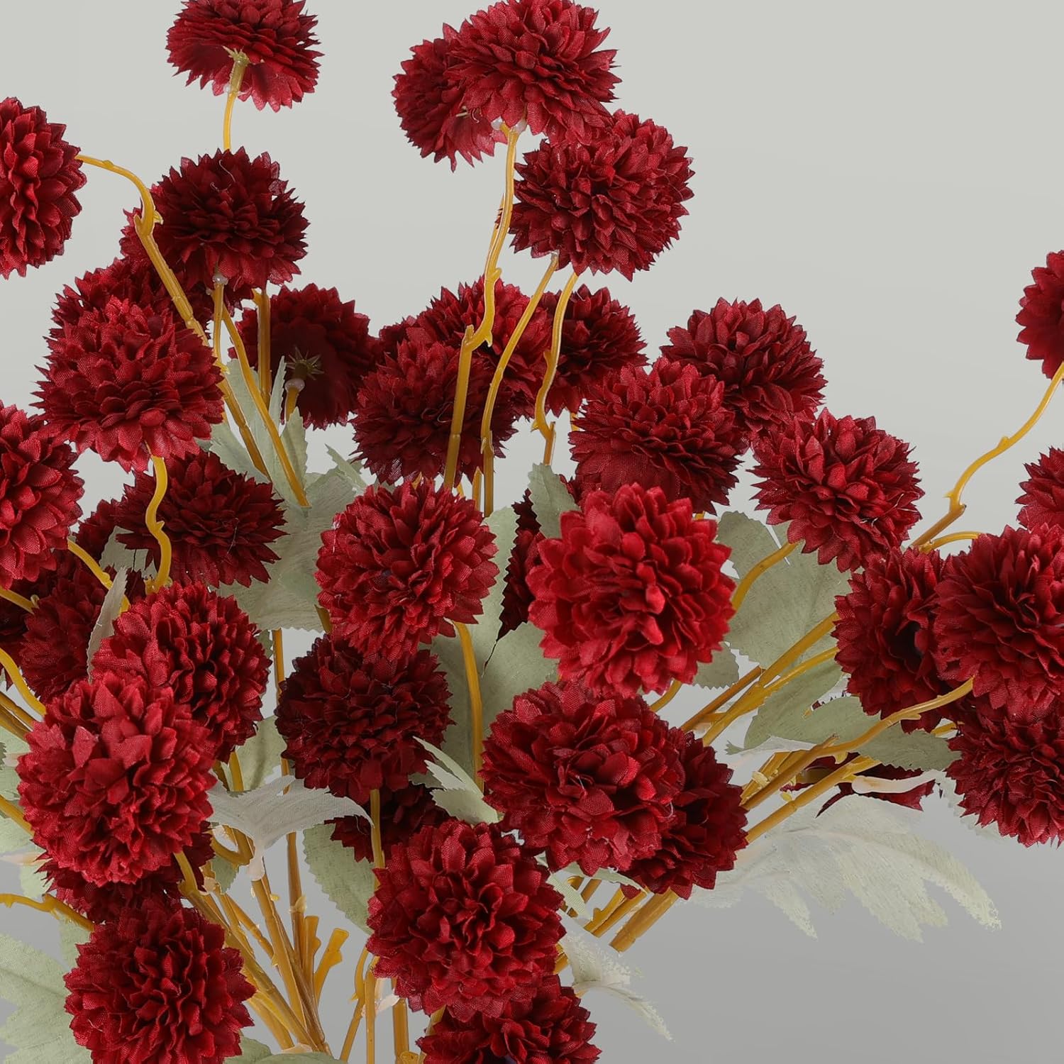 Hananona 12 Pcs Artificial Chrysanthemum Flowers, Red Kiku Pom Pom Mums Flower BurgundyFaux Floral Arrangements Wedding Centerpiece for Fall Autumn Home Kitchen Decor (12, Burgundy) - Image 3