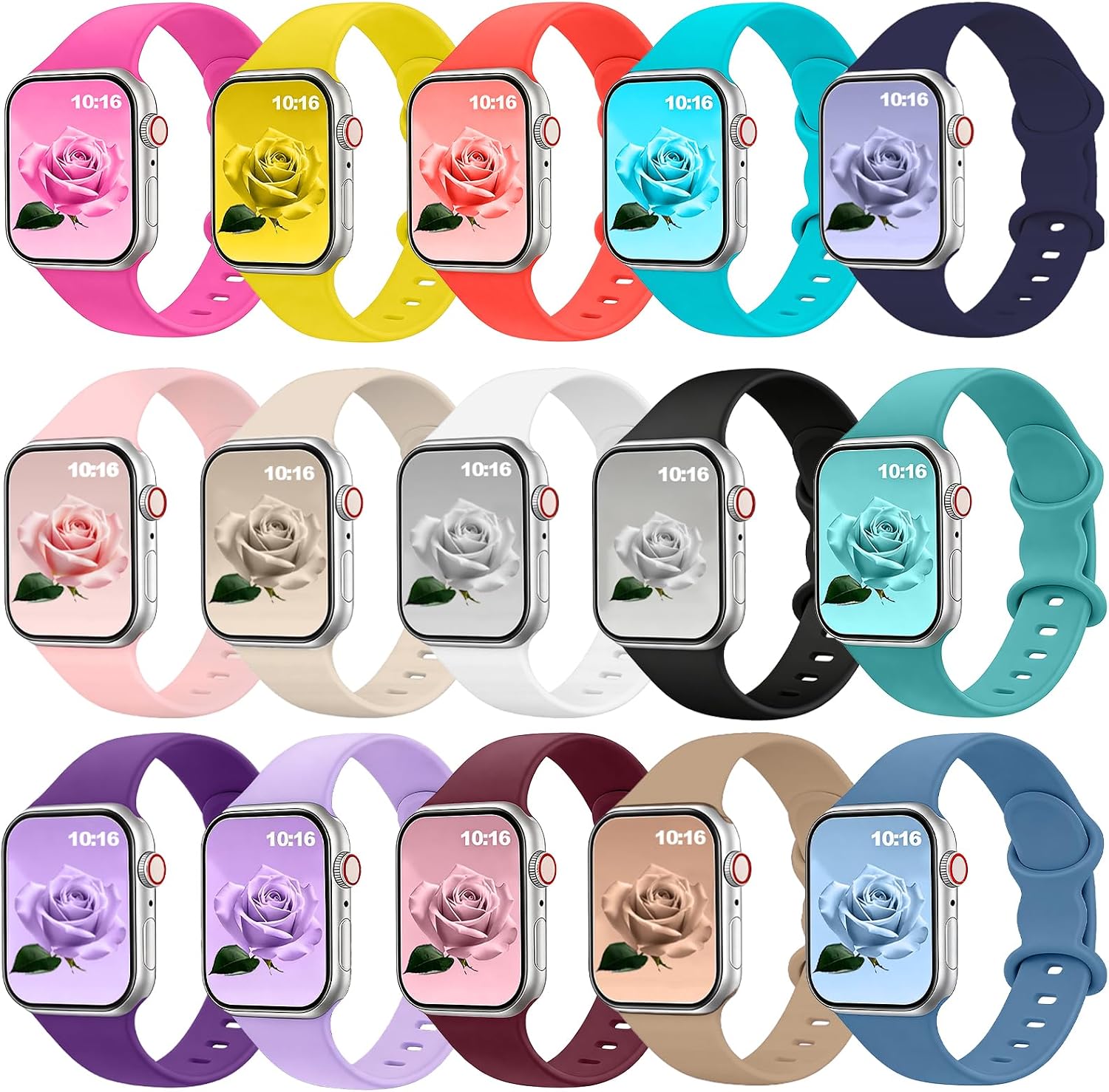 Bands Compatible with Apple Watch Band 38mm 40mm 41mm 42mm 44mm 45mm 46mm 49mm for Women Men, Soft Silicone Sport Replacement Strap Wristbands for Watch Series 11/10/9/8/7/6/5/4/3/2/1/SE/Ultra