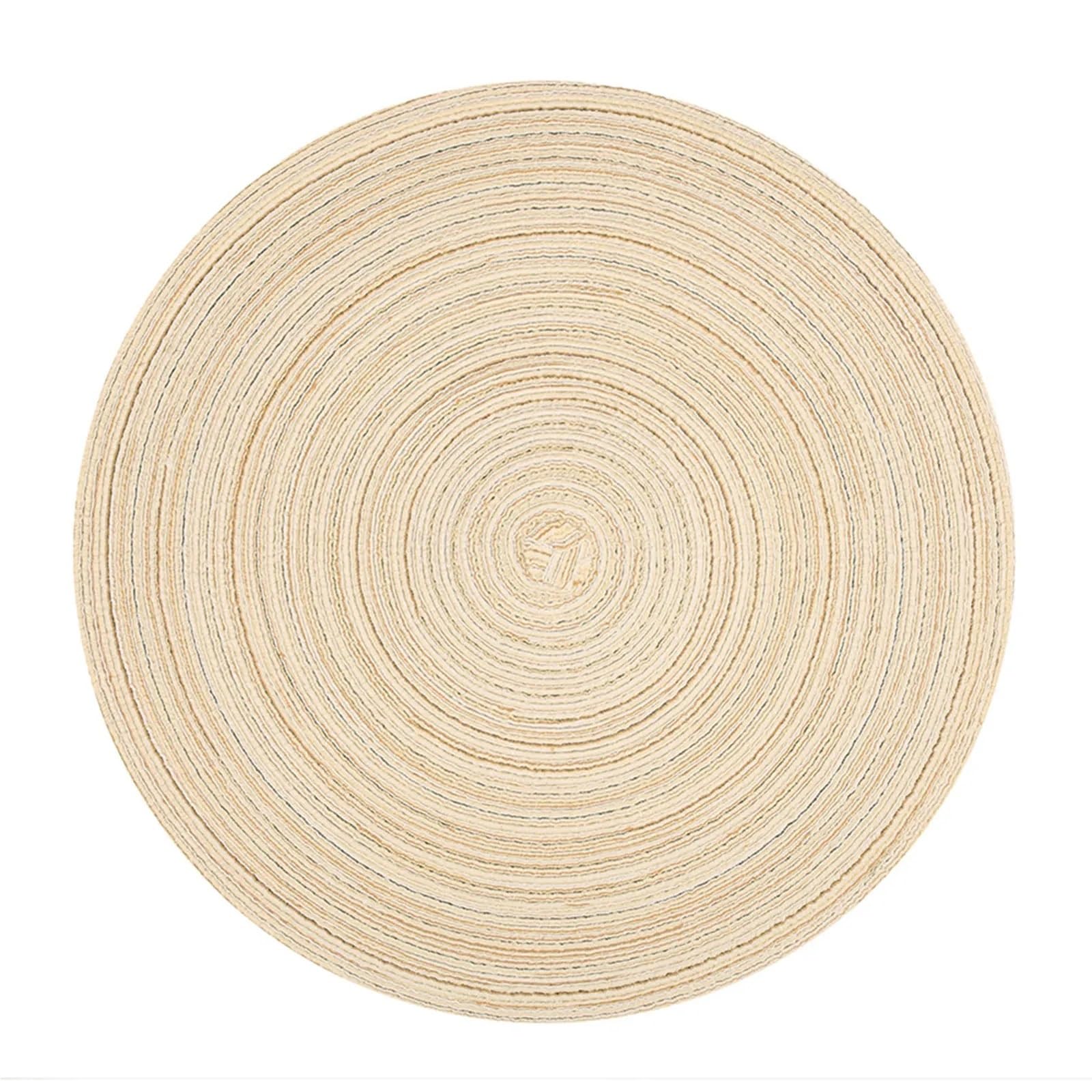 Woven Placemats Cotton Place Mat Woven Round Placemats 34/38cm Heat Resistant Table Mats Washable Plate Coasters(Beige,Set of 6 w Coaster)