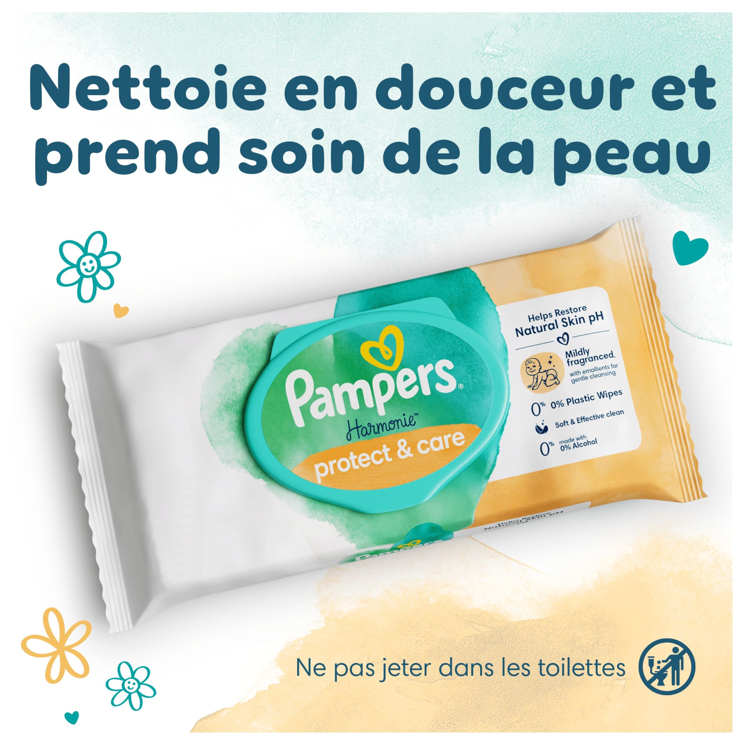 Pampers Harmonie Protect & Care, 792 Lingettes pour Bébé (18x44), Sans Plastique, Sans Parfum, Protection de la Peau Délicate, Aide à restaurer le pH naturel de la peau
