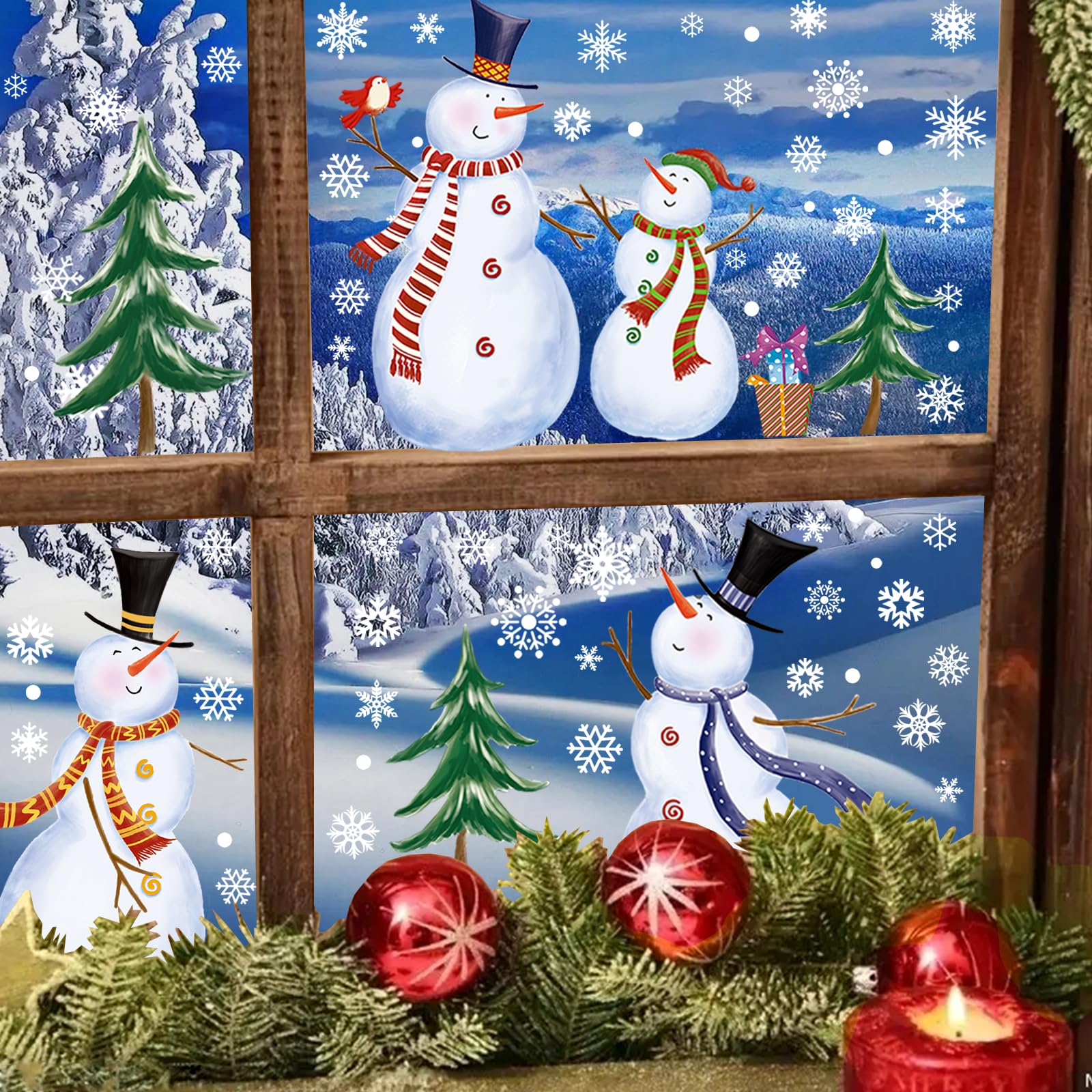 Pegatinas Navidad Ventana JOYIN 243 Calcomanías De Copos De Nieve De Navidad, 8 Hojas De Calcomanías De Ventana De Navidad Para Vidrio, Adornos De Copos De Nieve Blancos Navideños Para Decoración De