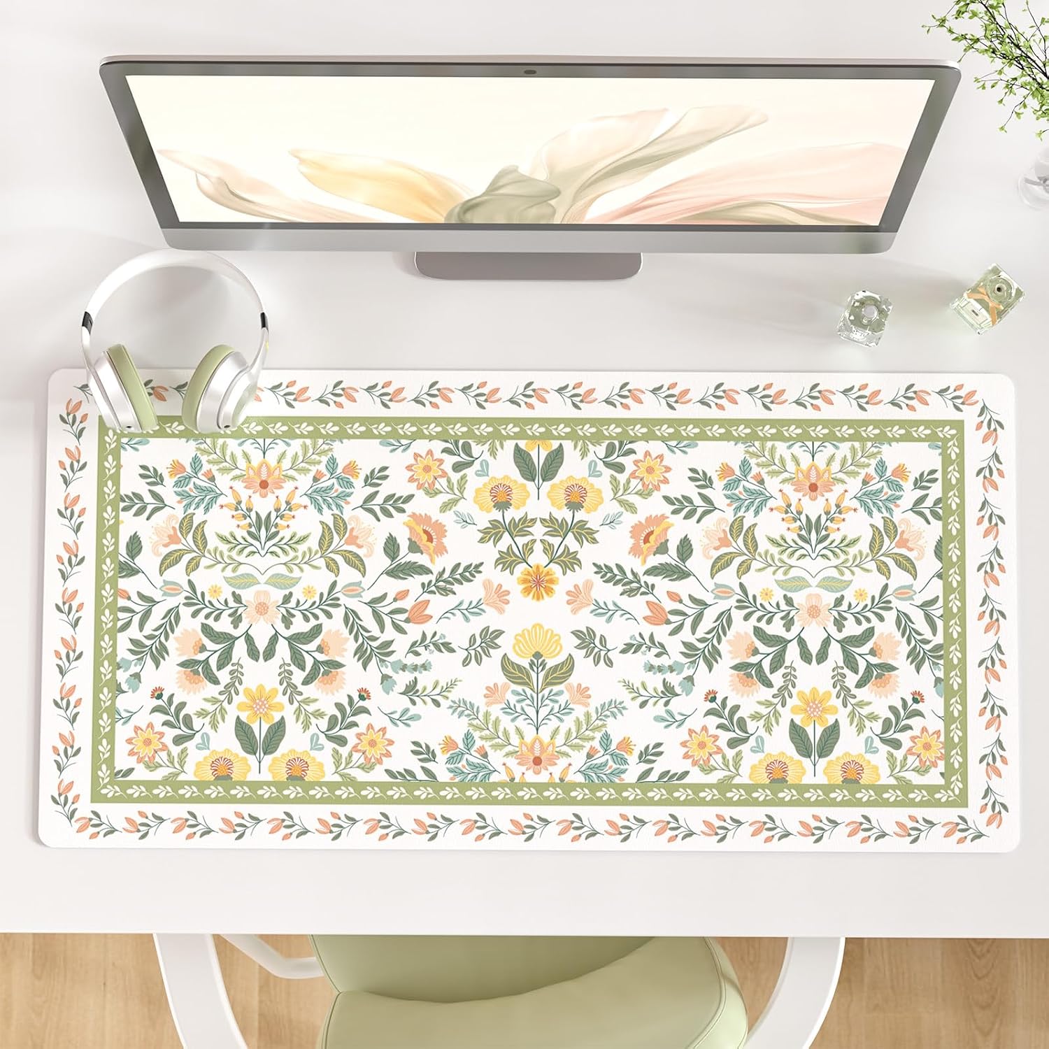QIYI PU Leather Large Mouse Pad, Waterproof Desk Mat, 31.5" x 15.7", Garden