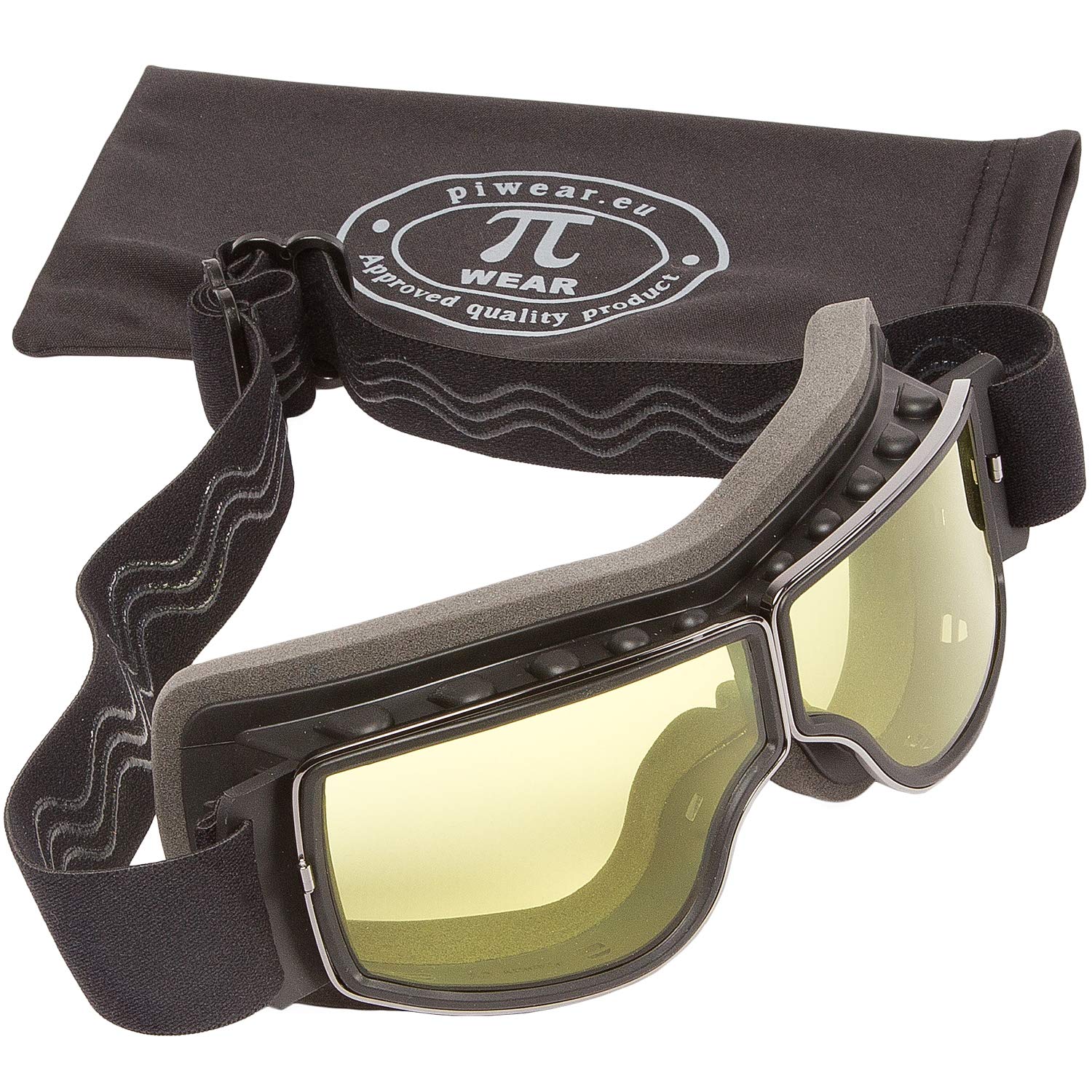 PiWear® Nevada YT Retro Motorrad Oldtimer Brille Überbrille für Brillenträger gelb getönt gepolstert Anti-Beschlag