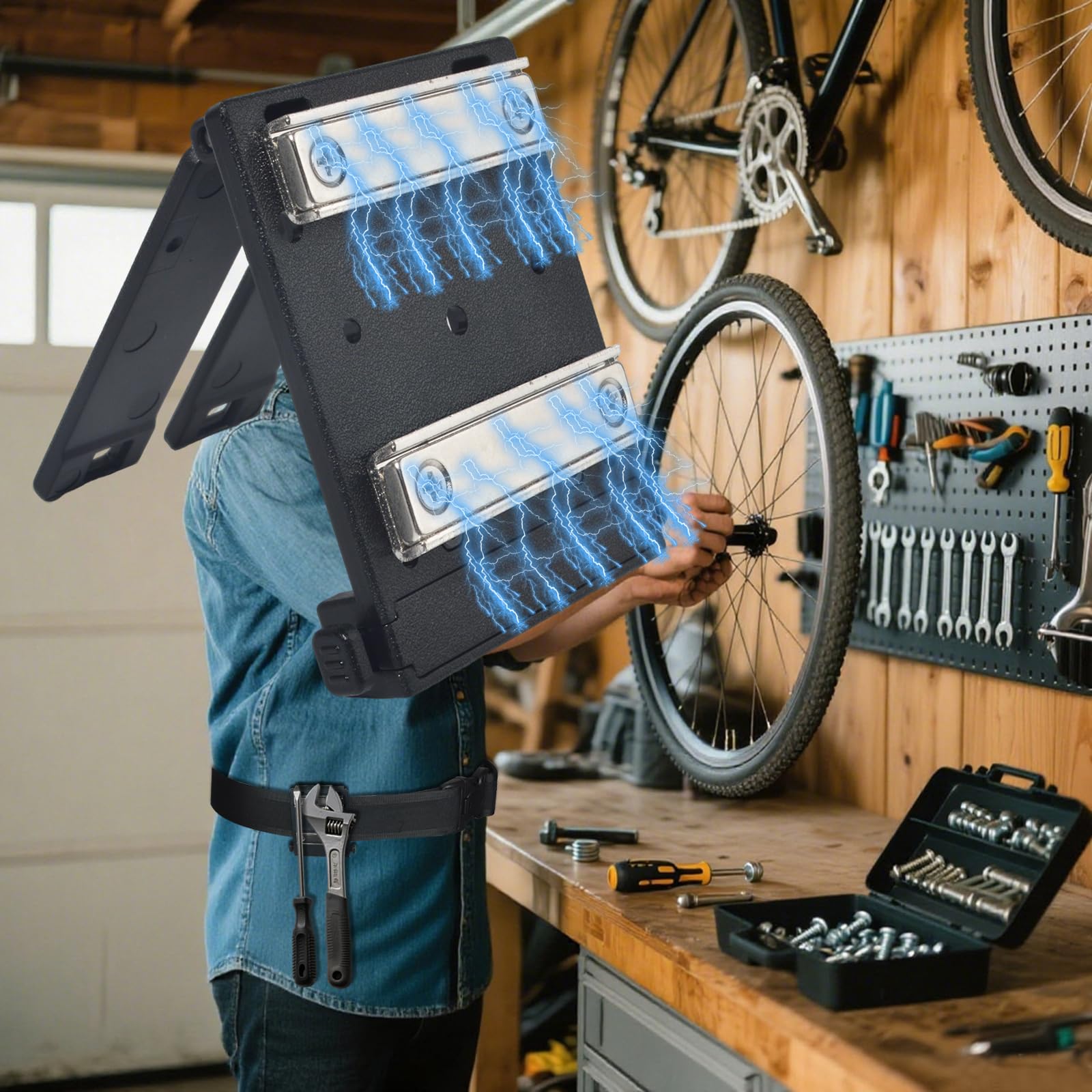 HYS Porte-outils magnétique puissant avec système MOLLE pour marteau, vis, clous, pinces, tournevis, clé, mètre ruban, truelle, foret