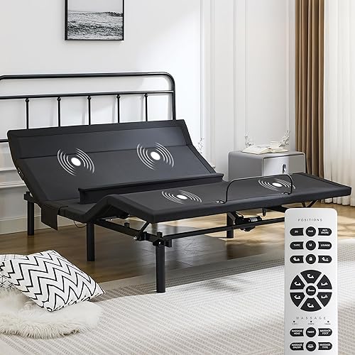 Queen Adjustable Bed Frame with Lumbar Support，Silent Upholstered Electric Smart Bed with Zero Gravity & 3D Massage,Head and Foot Incline,Nightlight,2 USB Ports,5 Minute Assembly