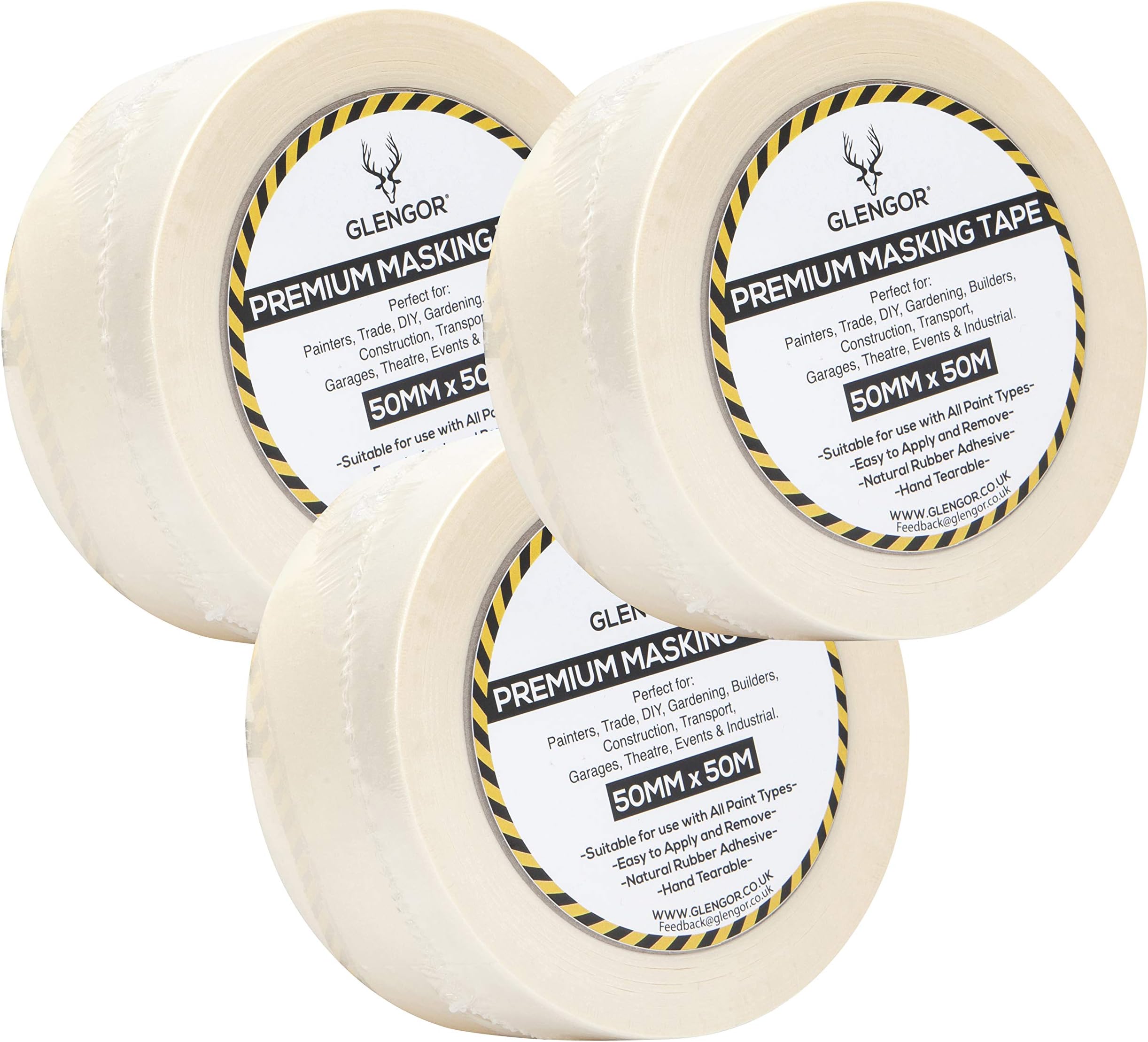Premium Masking Tape, Triple Pack, 50mm (2โ) x 50m, Painting & Decorating, Strong Adhesive, 3 Rolls.