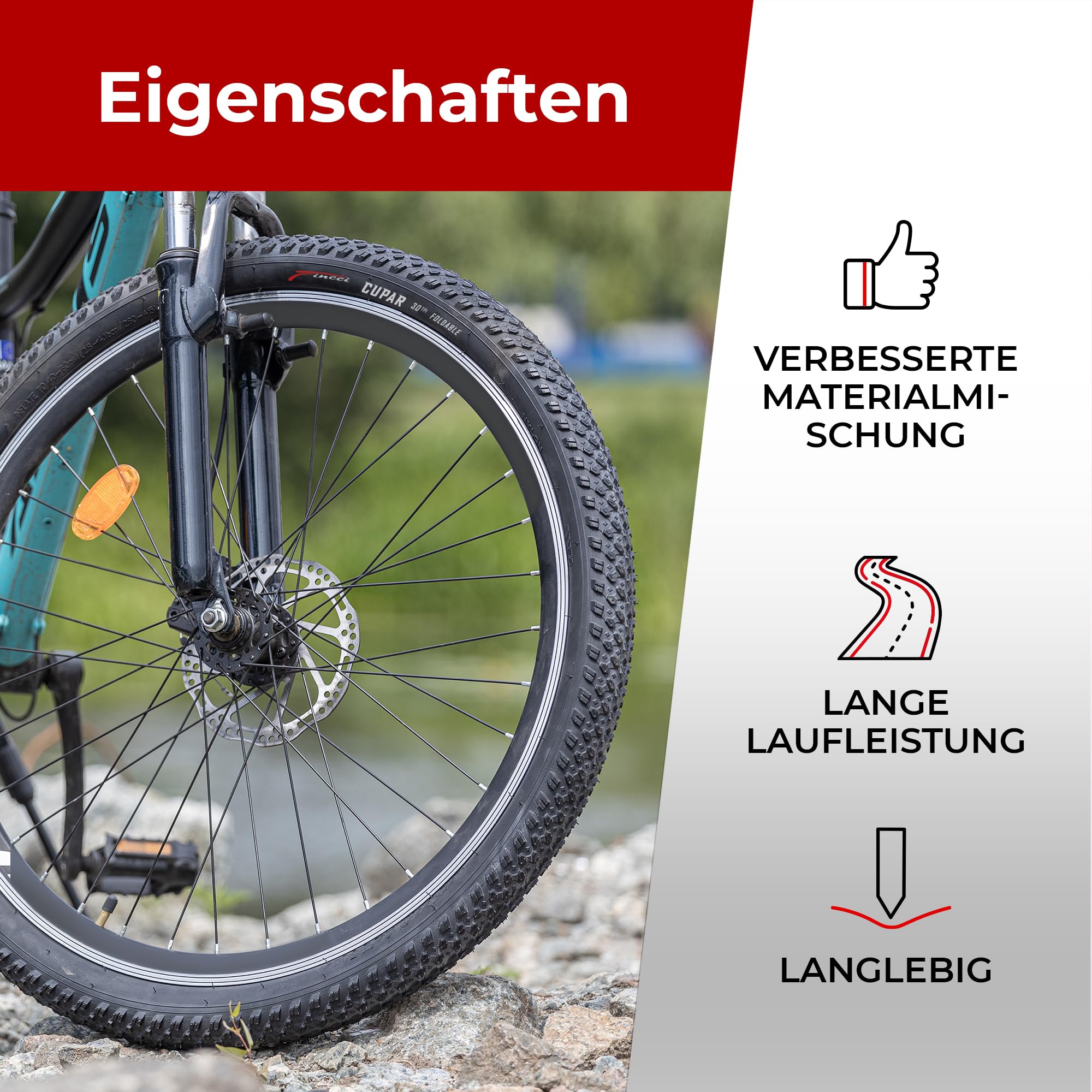 Fincci Fahrradreifen 26 Zoll - MTB Reifen 26 x 2.125 Cupar Fahrradmantel 26 Zoll 57-559 - 30 TPI Langlebiger FaltReifen für Mountainbike, MTB Fahrrad, Rennrad Hybrid Fahrrad, E Bike