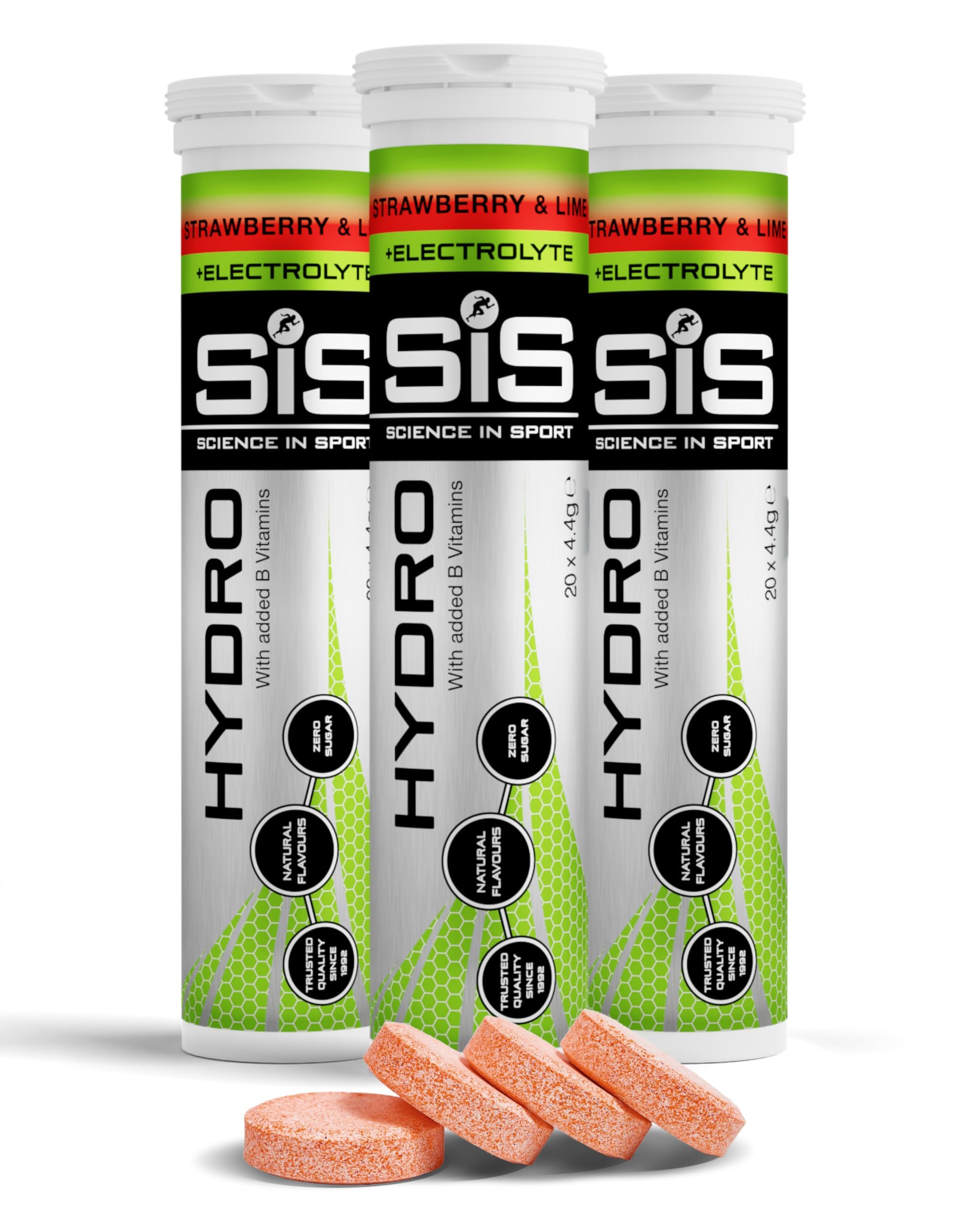 Science In Sport Hydro Electrolyte Tablets | Sugar Free Hydration Tablets | Essential Electrolytes to Reduce Fatigue & Aid Rehydration | Gluten Free | Strawberry & Lime Flavour | 60 Servings | 3 Pack
