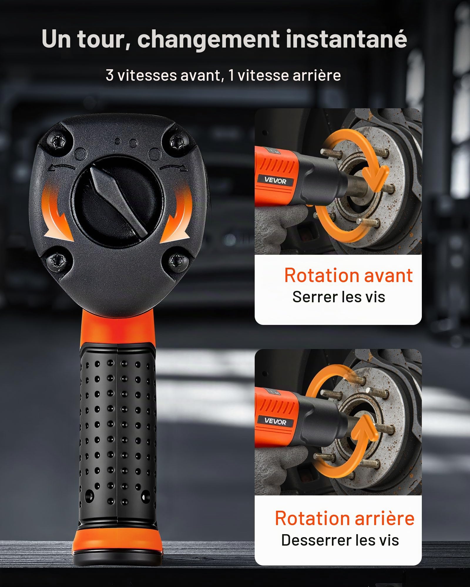 VEVOR Clé à Choc Pneumatique 12,7 mm Couple Inverse Max 1490 Nm, Réglage 4 Vitesses, 7500 tr/min, Clé Pneumatique pour Garages et Ateliers de Diverses Tâches Réparation Légère Entretien Automobiles