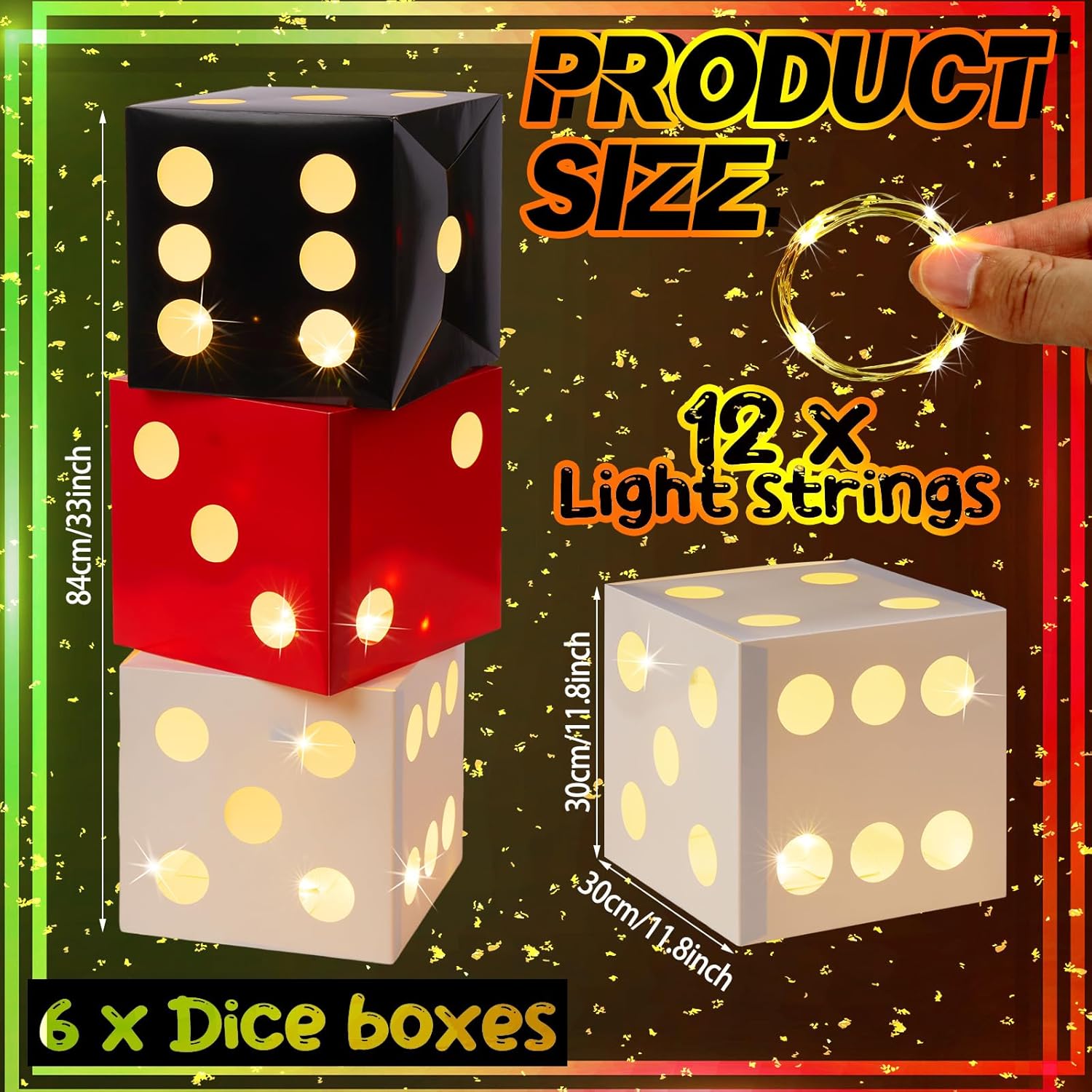 12 Pcs Large Dice Favor Boxes with Light 11.8 Inch Casino Party Decorations Giant Dice Box Jumbo Balloon Boxes Casino Birthday Party Las Vegas Casino Game Night Table Decor