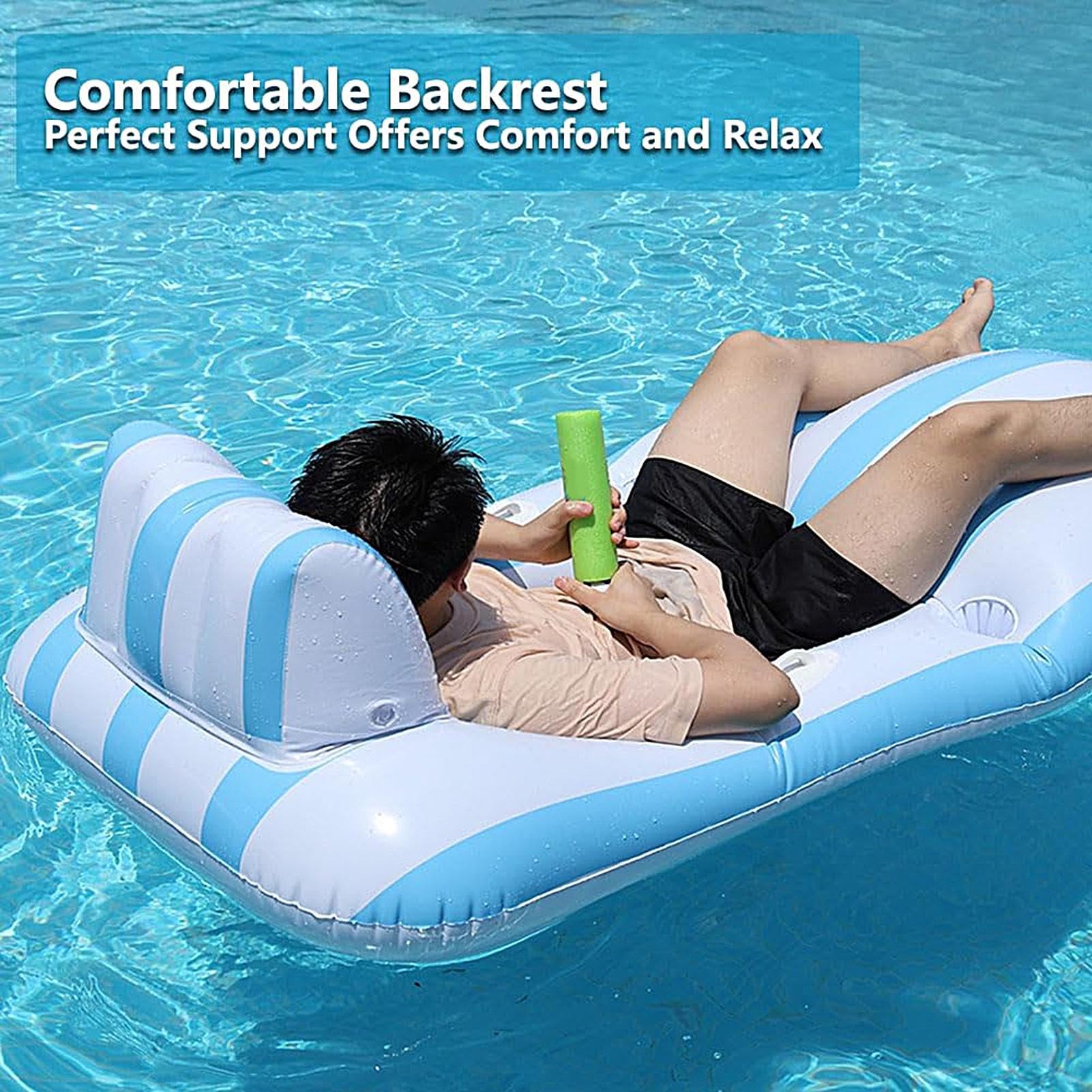 Chaise Longue Flotteur Piscine Gonflable - Radeau Bronzage Avec Porte-Gobelet 160x120cm