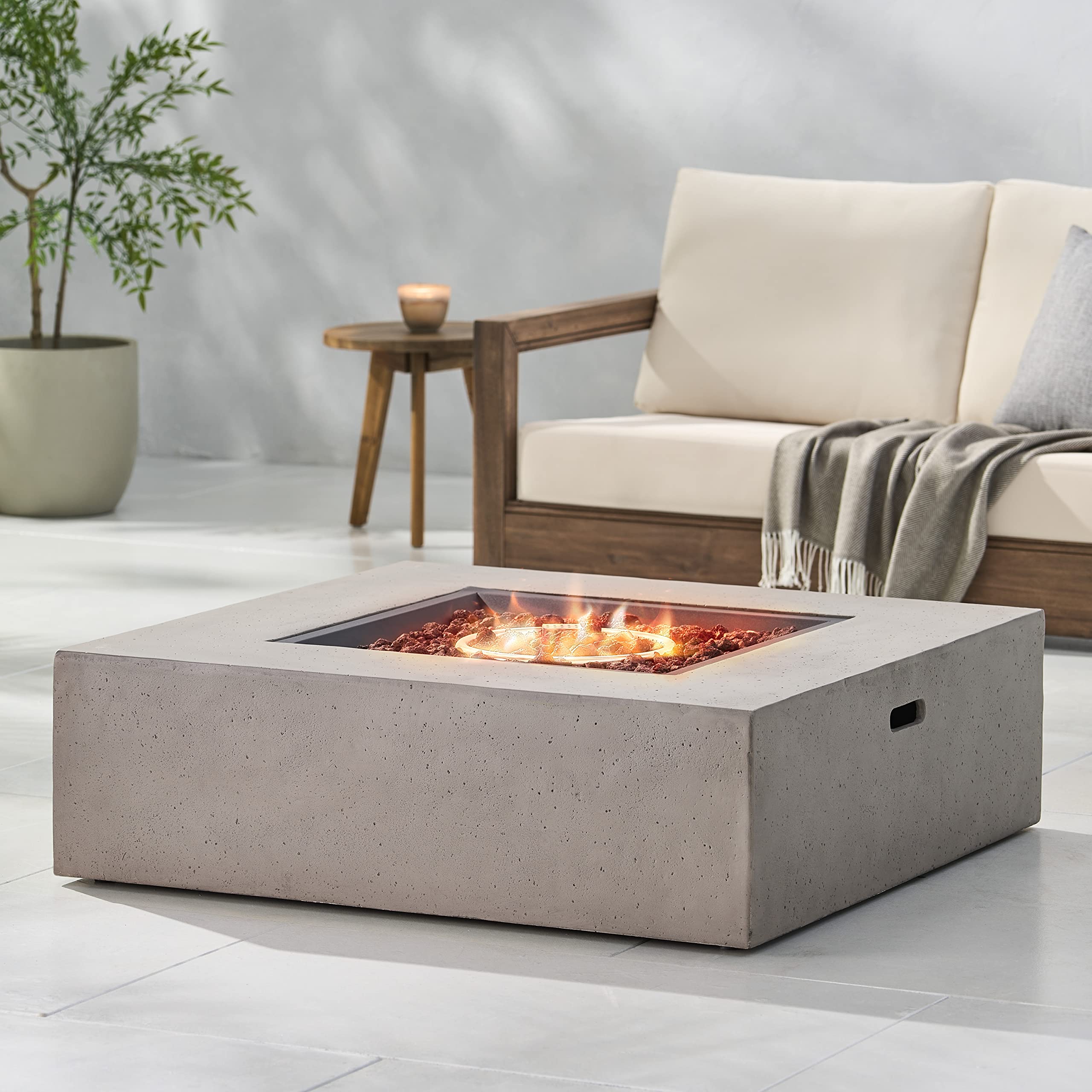 50,000 BTU Square Propane Gas Fire Pit Table 40" Modern Outdoor Fire Table with Lava Rocks Lightweight Concrete Firepit for Patio, Garden & Backyard