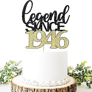 Migeaks Legend Since 1946 Cake Topper 79th Birthday Happy Birthday Cake Topper Men and Women Cheer 79 Years Old Handmade Black Gold Glitter Cake Decoration (black gold, 1946)