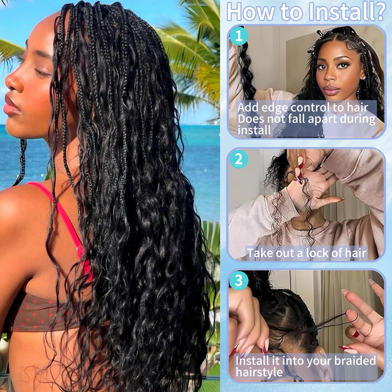 Human Braiding Hair for Boho Braids 18inch 100% human hair Water Wave Bulk Braiding Knotless No Weft Curly Bundles Human Hair Wet and Wavy Micro Hair Extensions Bulk 2 Bundles 100g hair Natural Color