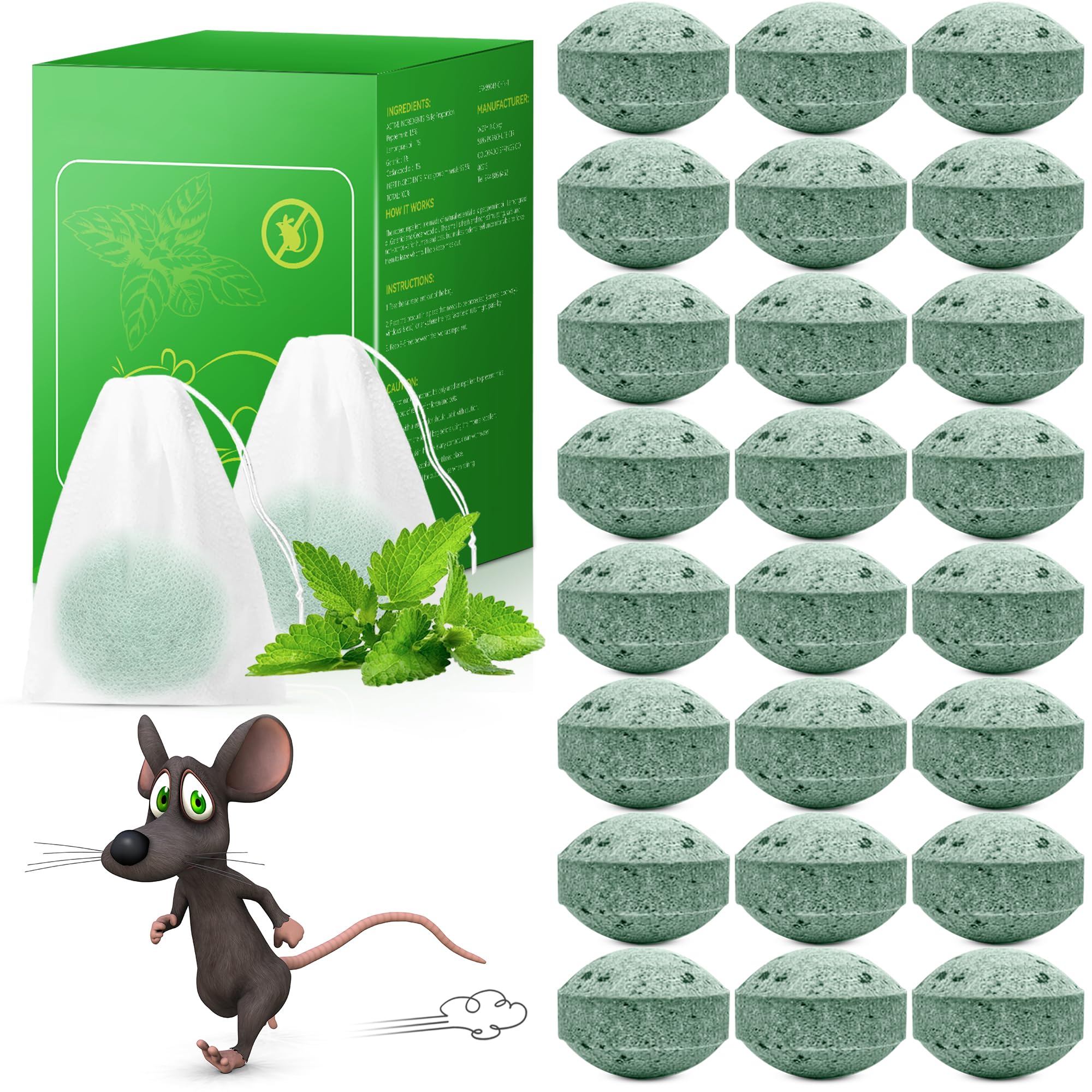 24 Pack Natural Peppermint Oil Skunk Repellent Balls for House, Skunk Repellent Balls for Rodents, Raccoon Squirrel Mouse Deterrent Balls for Indoor Outdoor Garage Attic