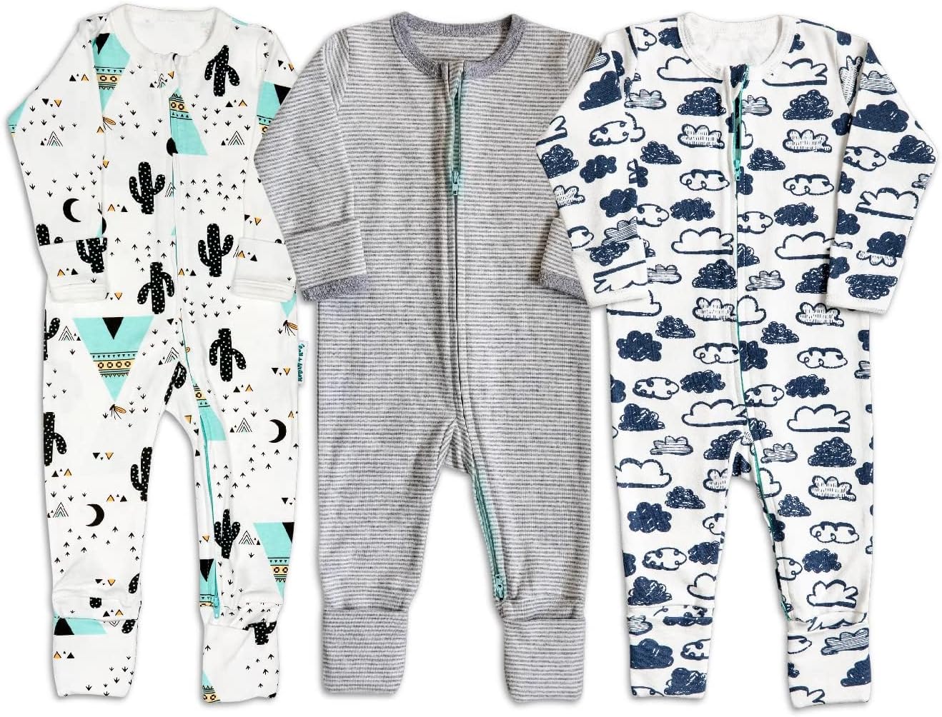 100% Cotton, Two-Way Zipper Baby Sleepsuit for Boys and Girls, Footless with Fold Over Cuffs on Hands and Feet