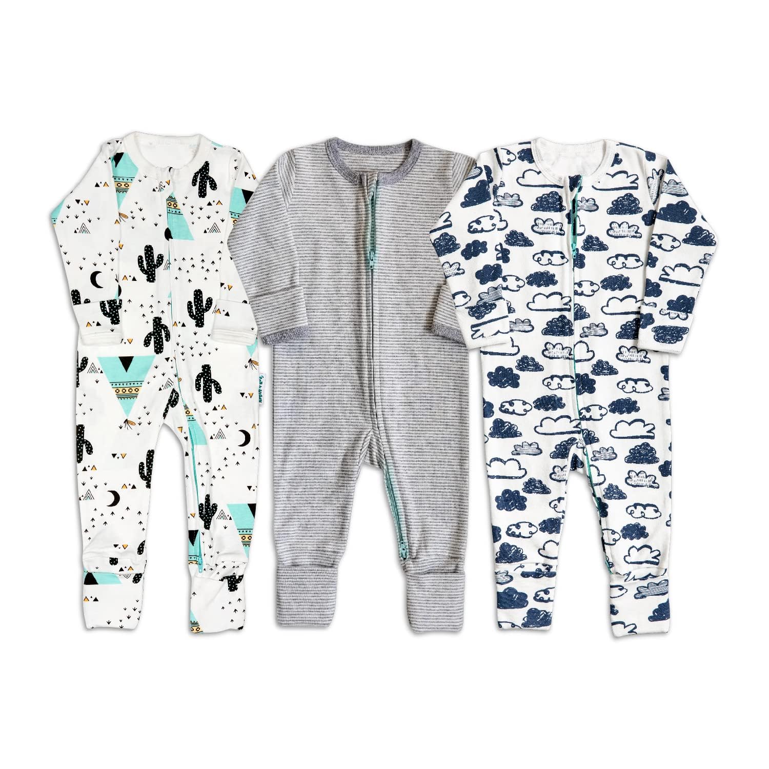 100% Cotton, Two-Way Zipper Baby Sleepsuit for Boys and Girls, Footless with Fold Over Cuffs on Hands and Feet